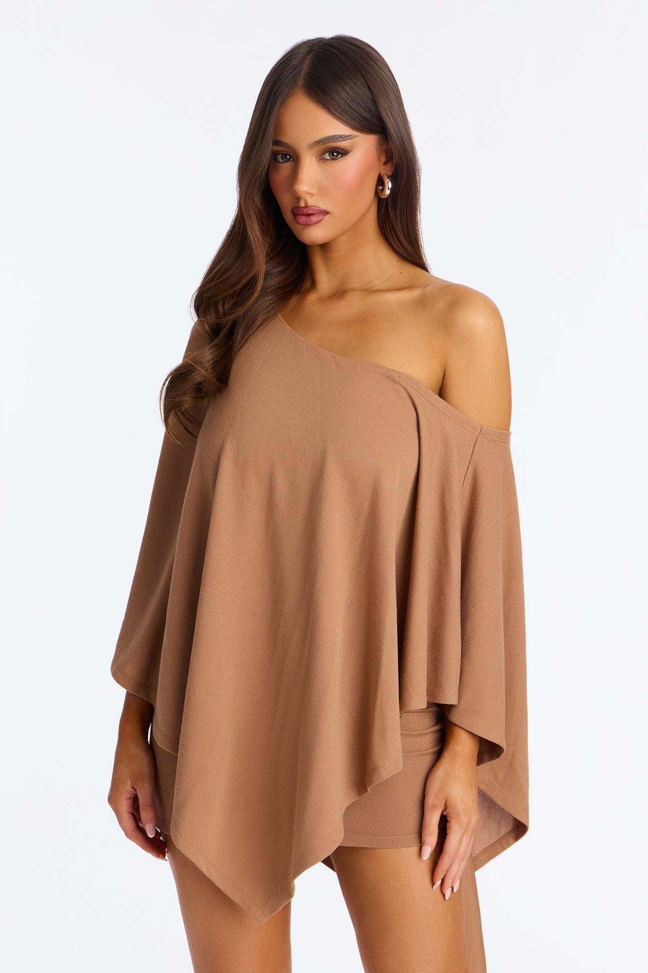 Charlotte Asymmetrical Sweater Mini Dress - Brown