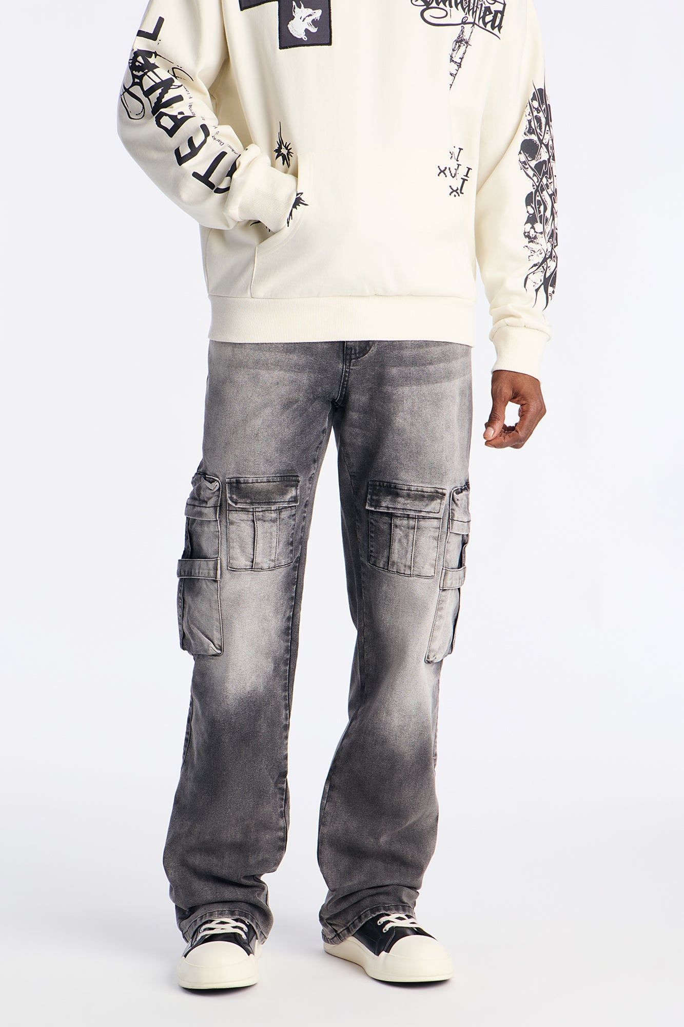 Stacked Slim Flare Enough Cargo Jean - Black Wash