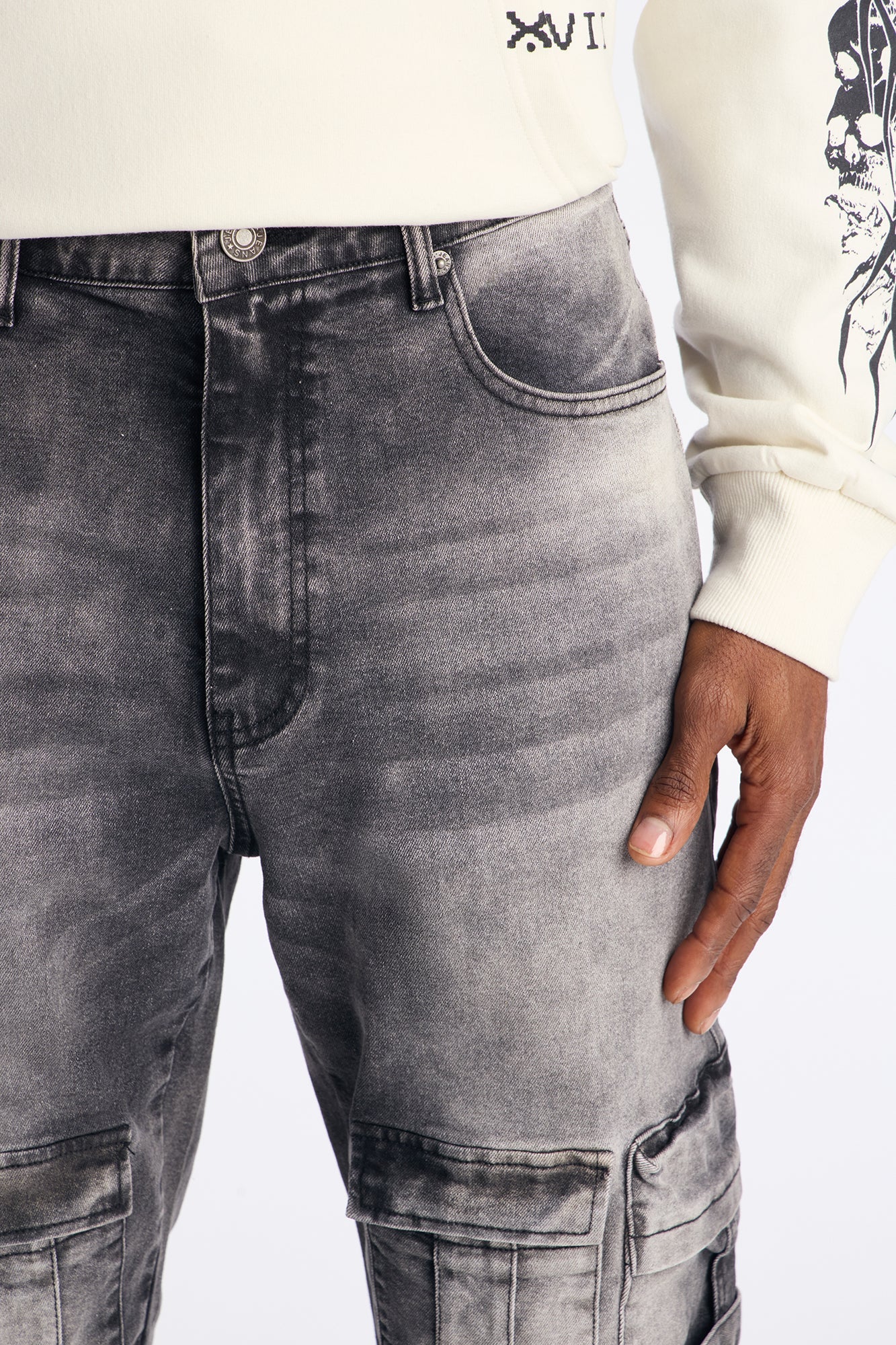 Stacked Slim Flare Enough Cargo Jean - Black Wash