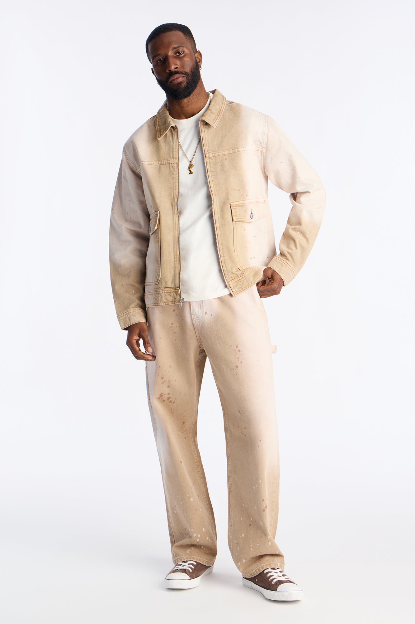Baggy Spot Stained Jean - Tan