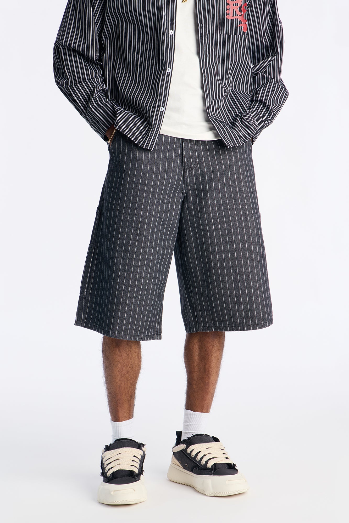 Baggy Ghost Pinstripe Denim Short - Grey