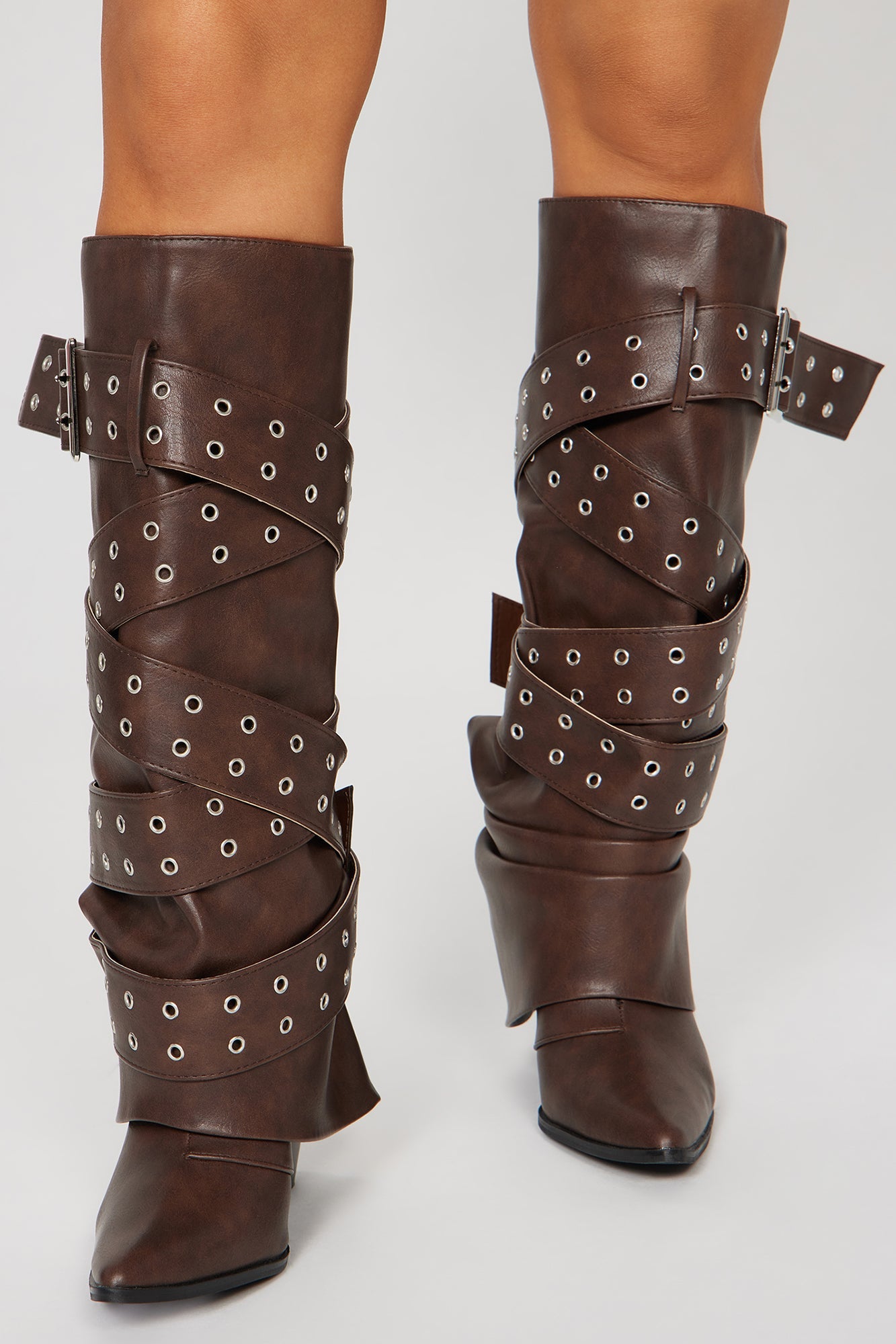 Tie You Down Overlay Boots - Brown