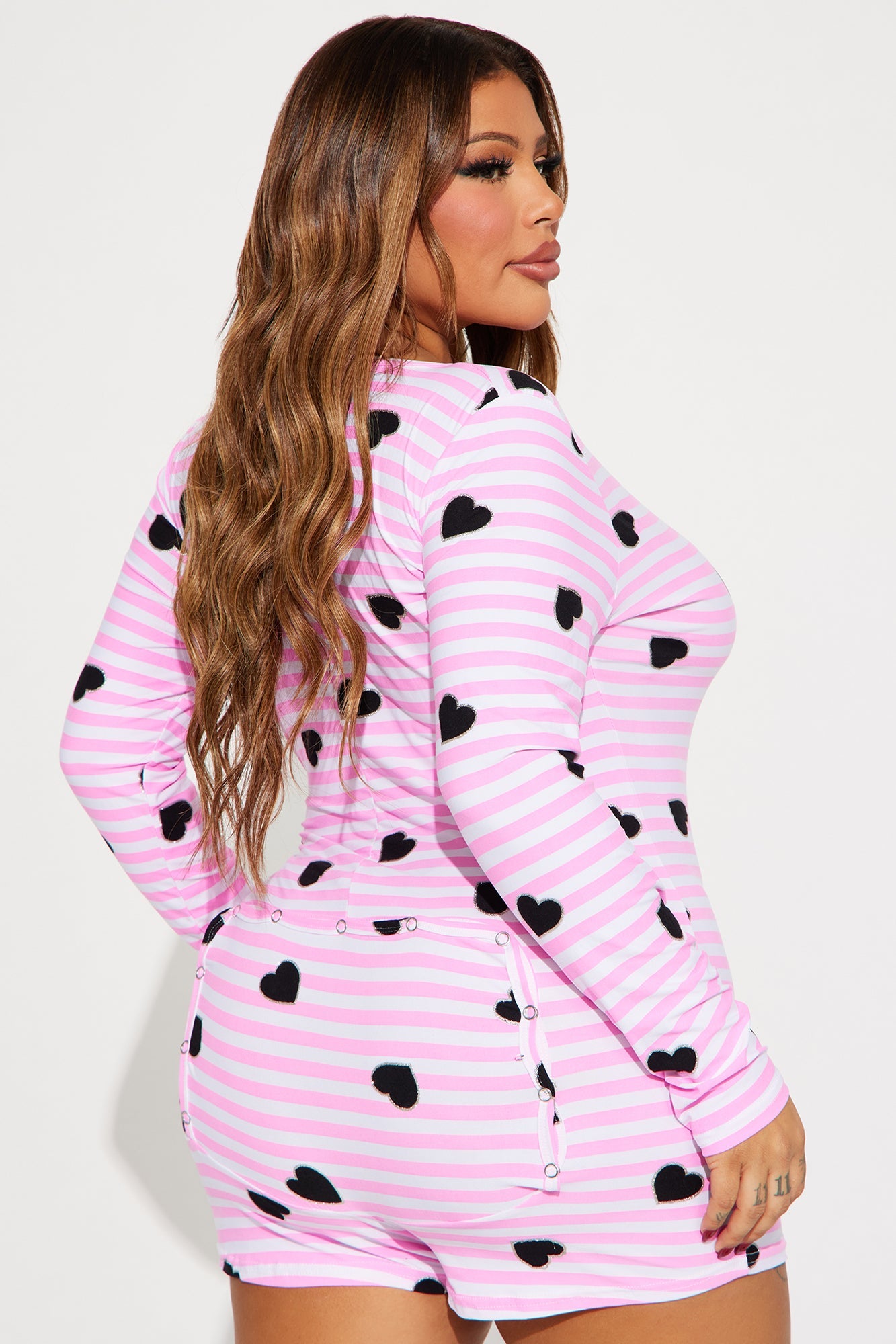 All My Heart Long Sleeve PJ Romper Onesie - Pink/combo