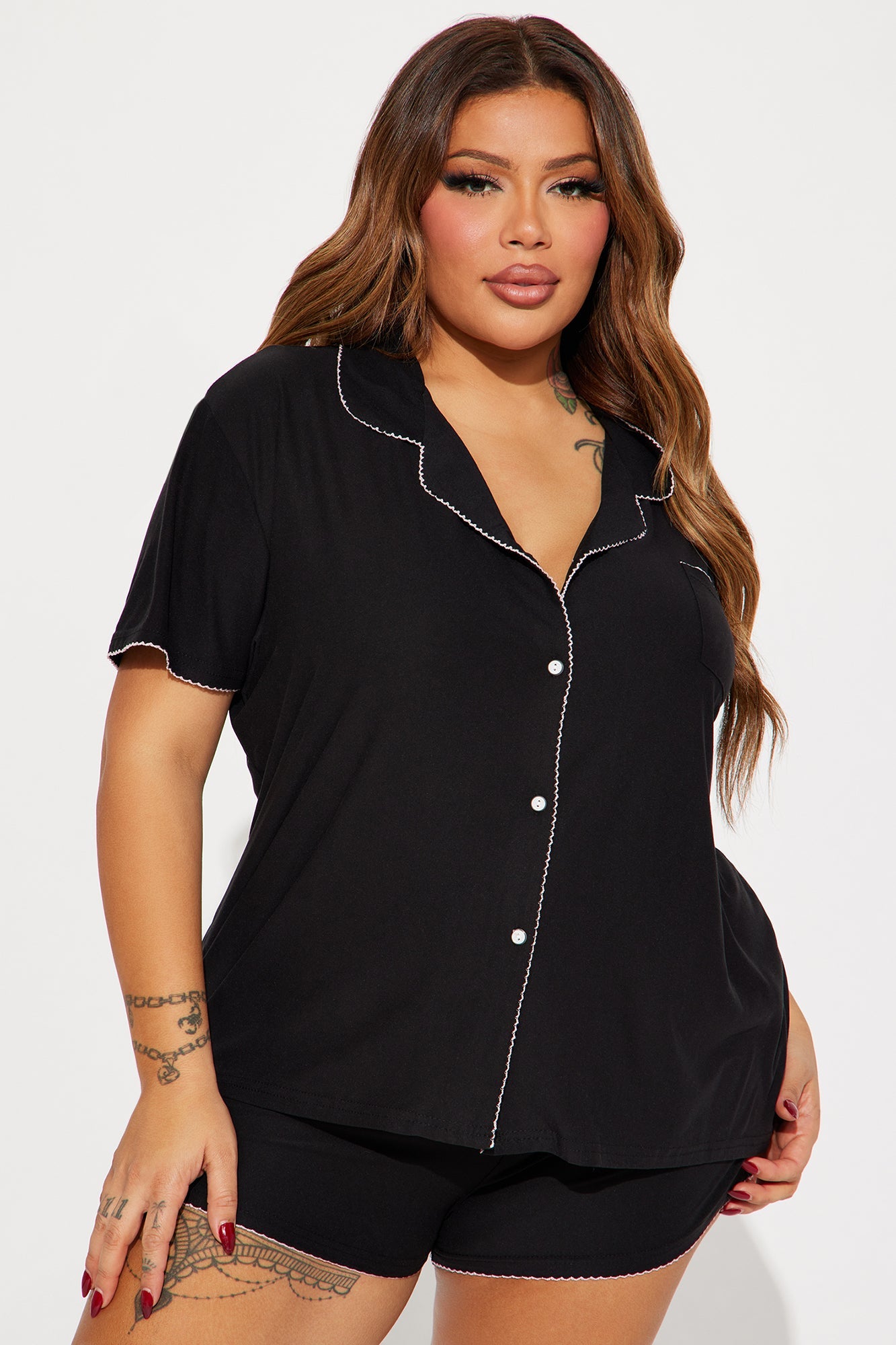 Weekends In PJ Short Set - Black