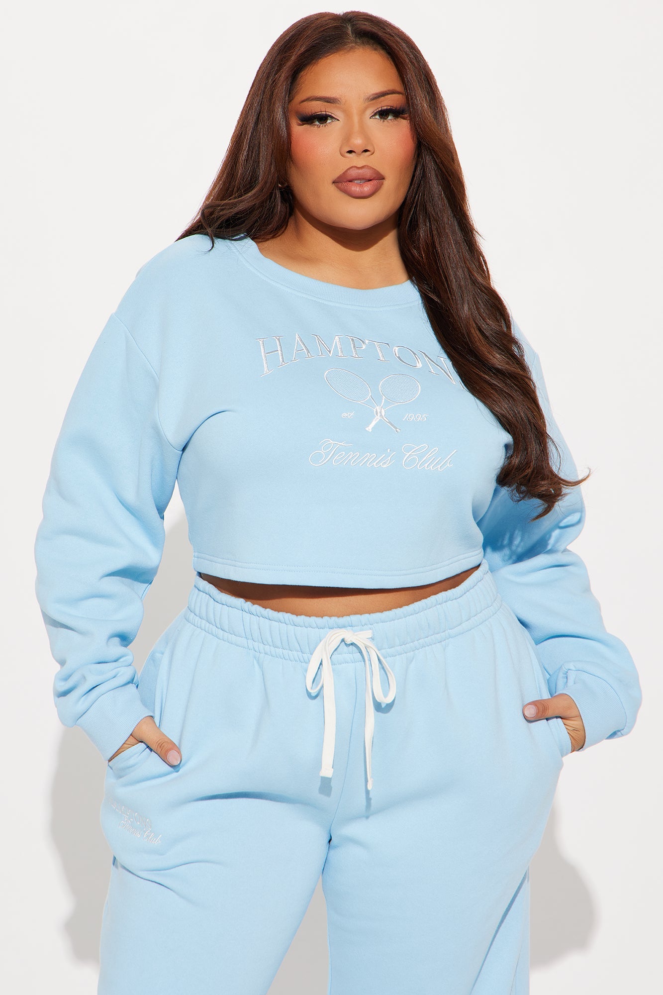 Hamptons Fleece Sweatsuit Set - Light Blue