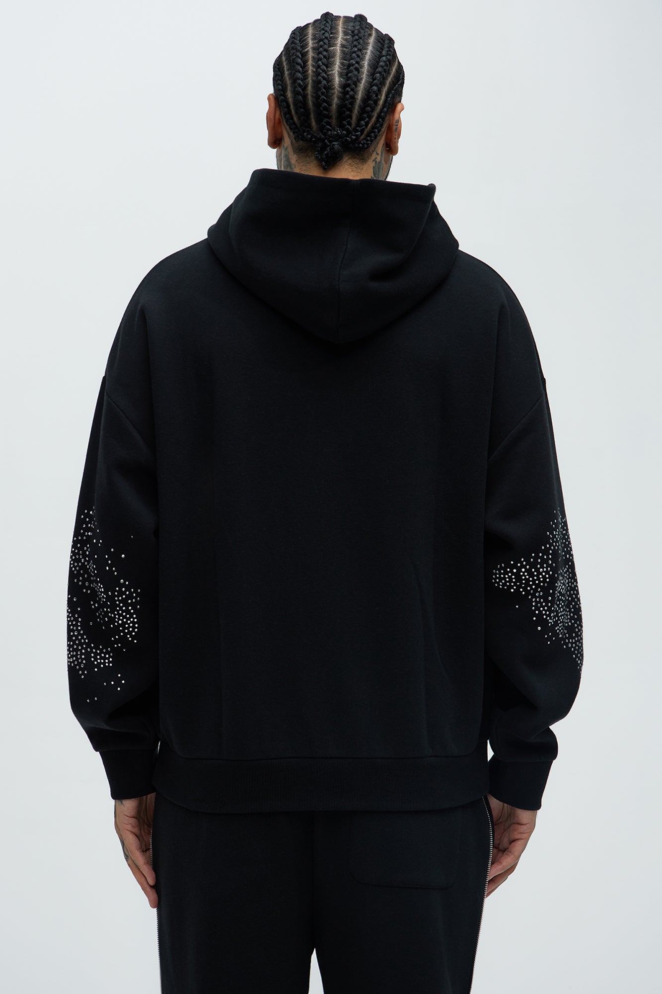 Tyson Capen Rhinestones Oversized Zip Hoodie - Black
