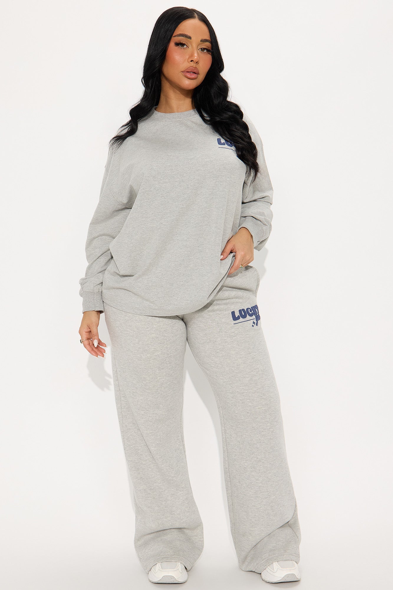 Lucky You Wide Leg Pant Set - Grey