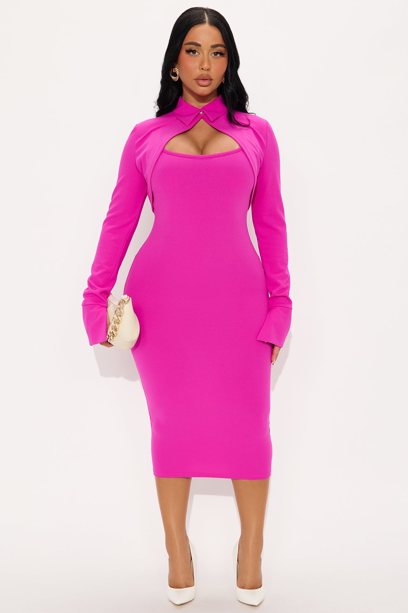 Amara Sleeveless Crepe Knit Midi Dress Set - Pink