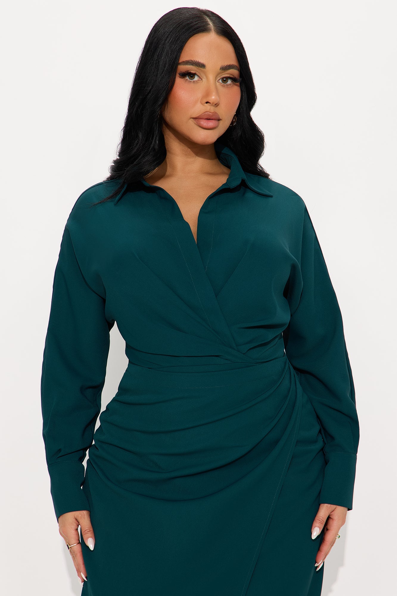 Giada Wrap Shirt Midi Dress - Hunter