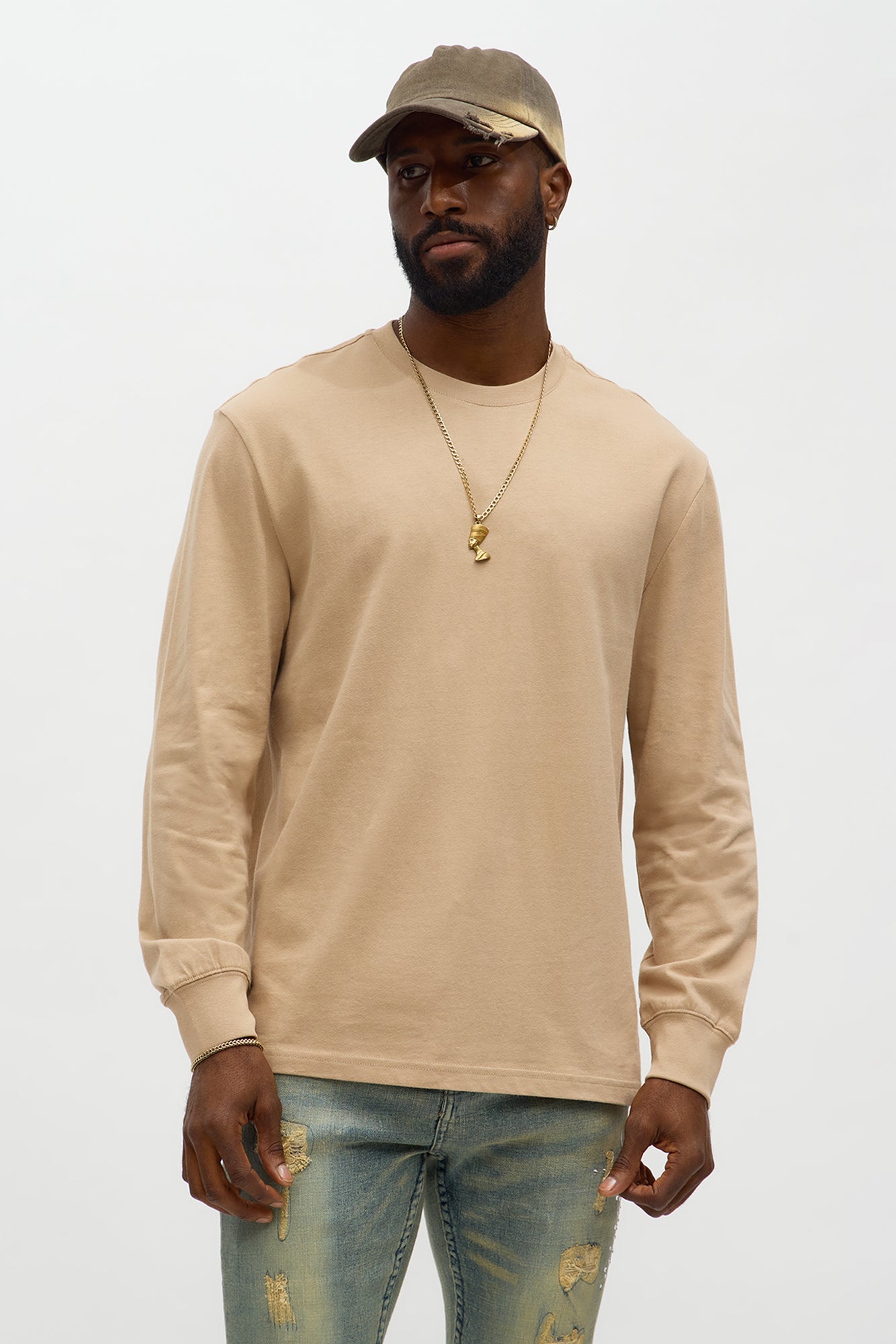 Brushed Relaxed Cotton Tee - Tan