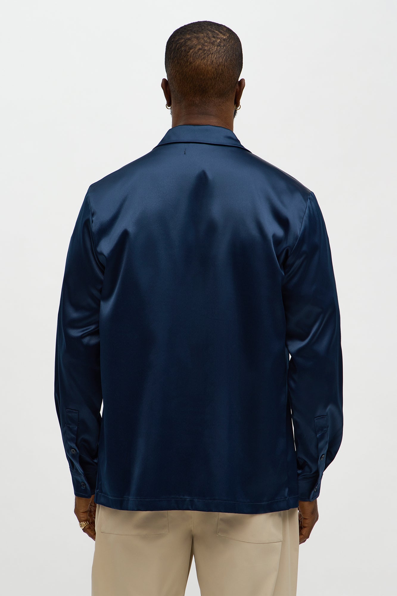 Links Satin Long Sleeve Button Up Shirt - Midnight Blue
