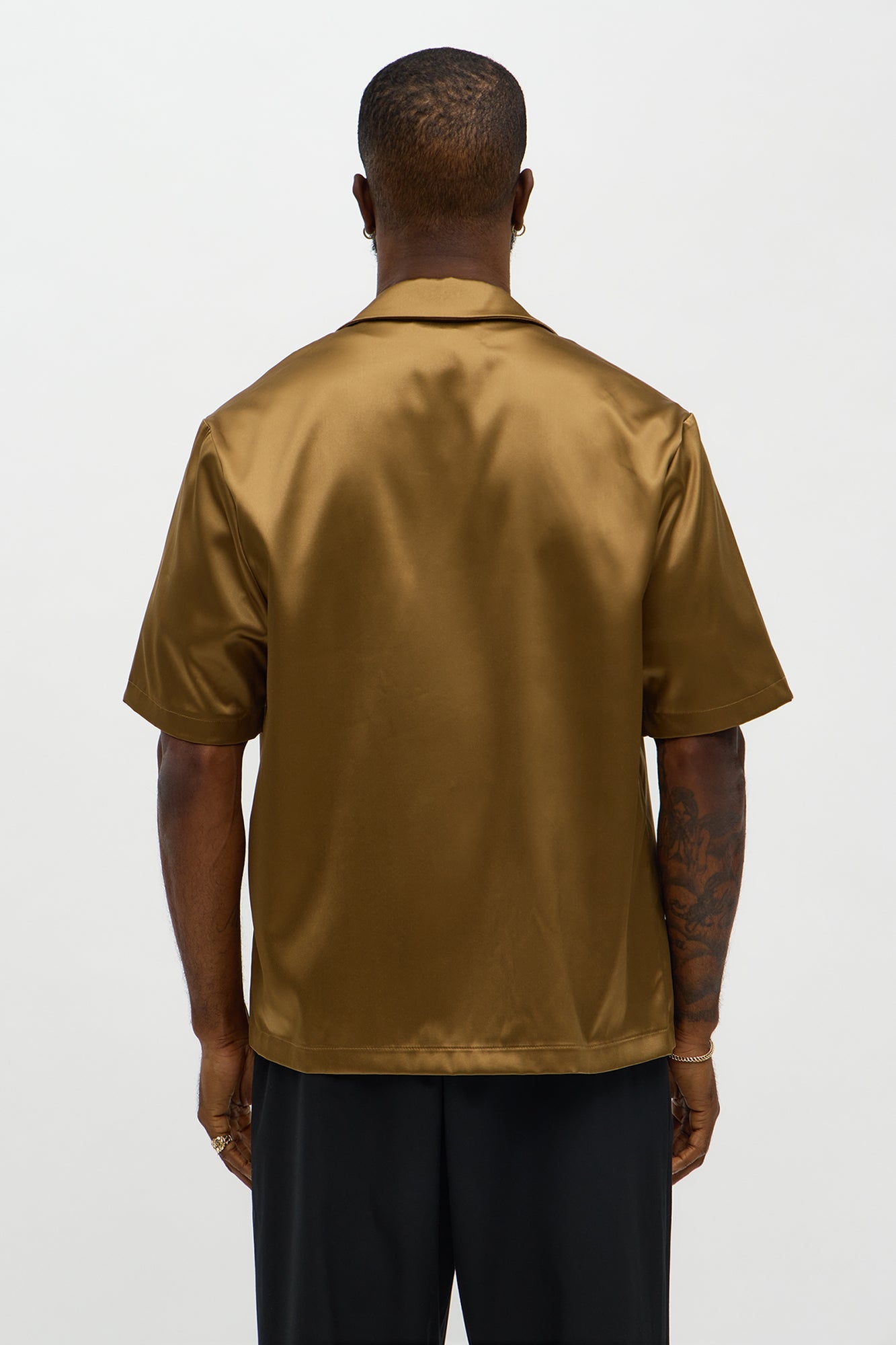 Links Satin Short Sleeve Button Up Shirt - Gold