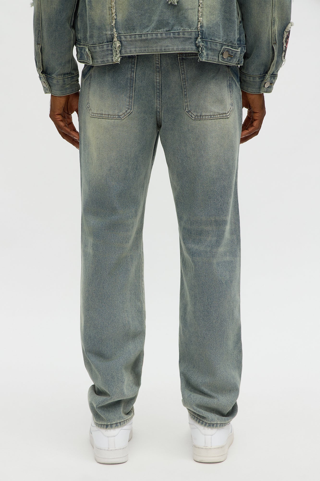 Relaxed Straight Holy Windows Patched Distressed Jean - Vintage Blue Wash