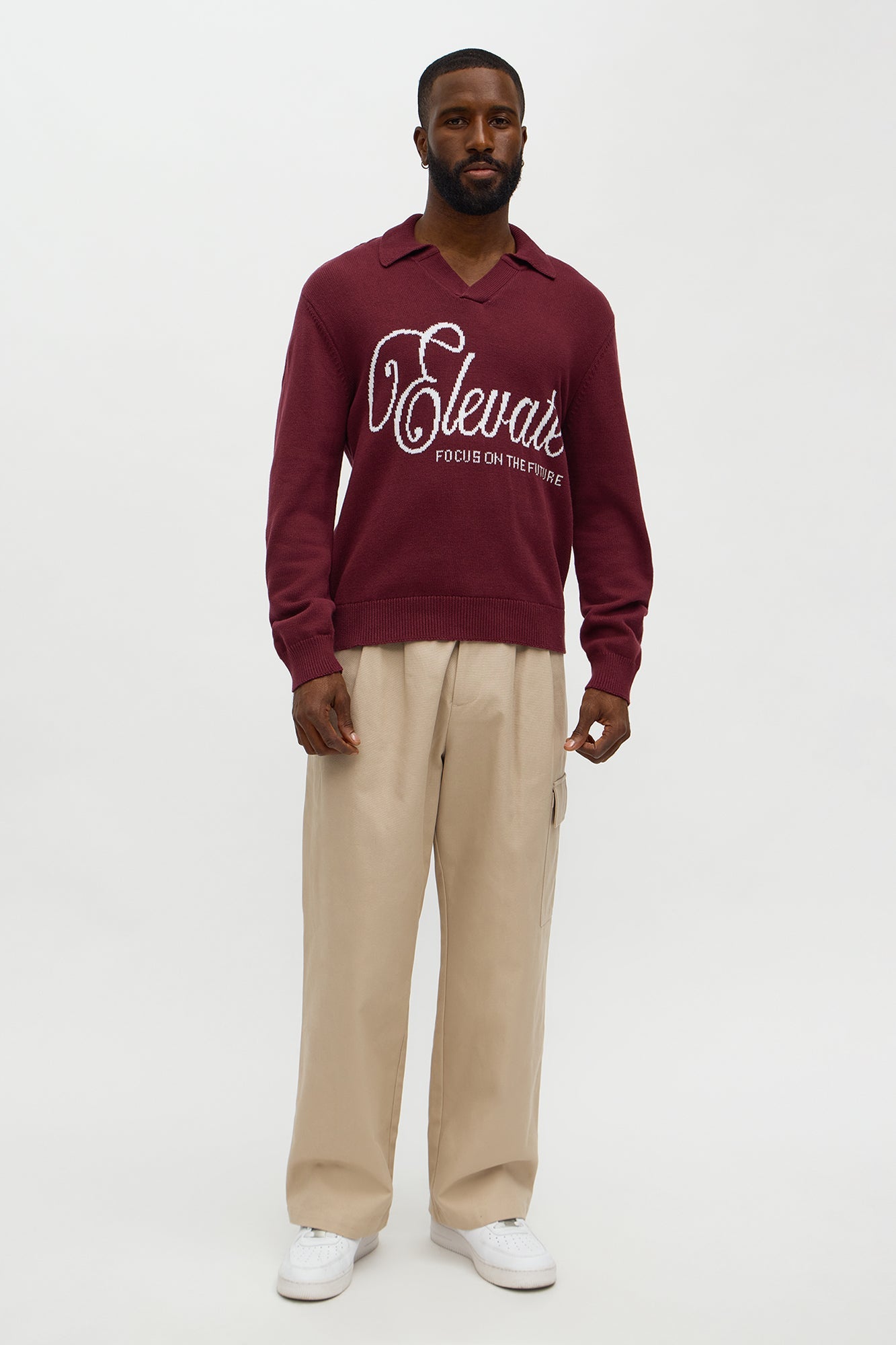 Relaxed And Beyond Johnny Collar Sweater - Burgundy