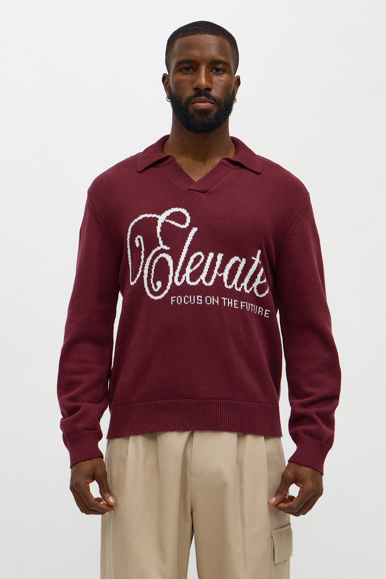 Relaxed And Beyond Johnny Collar Sweater - Burgundy