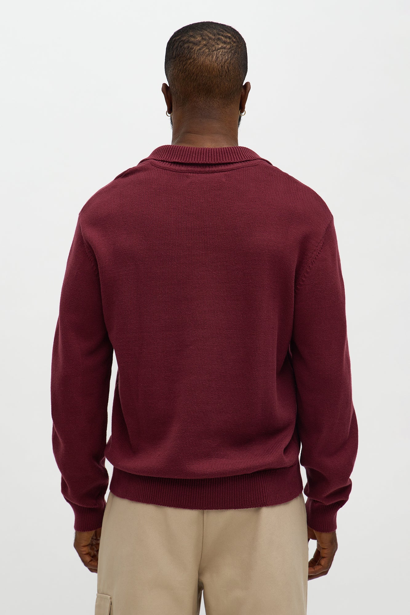 Relaxed And Beyond Johnny Collar Sweater - Burgundy