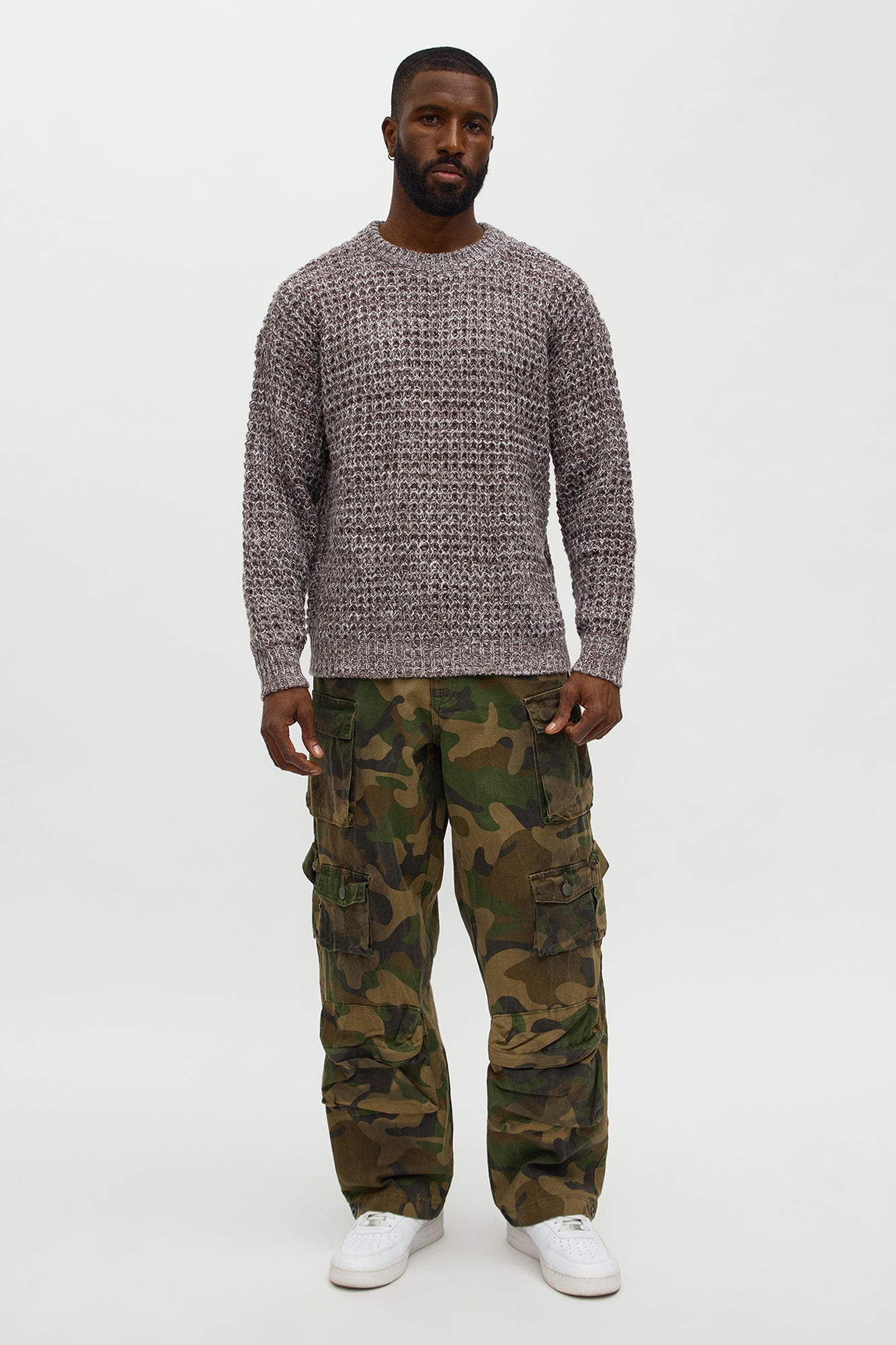 Chain Knitted Sweater - Brown Combo