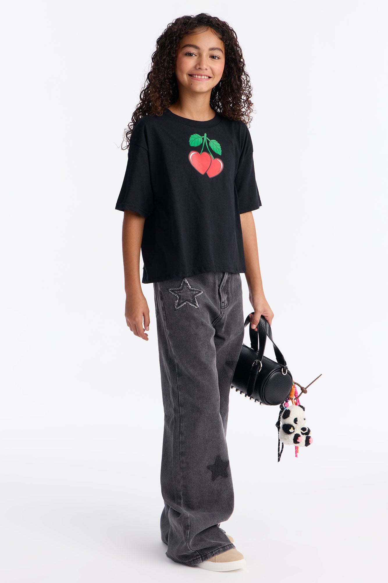 Mini Very Cherry Cropped Short Sleeve Tee - Black