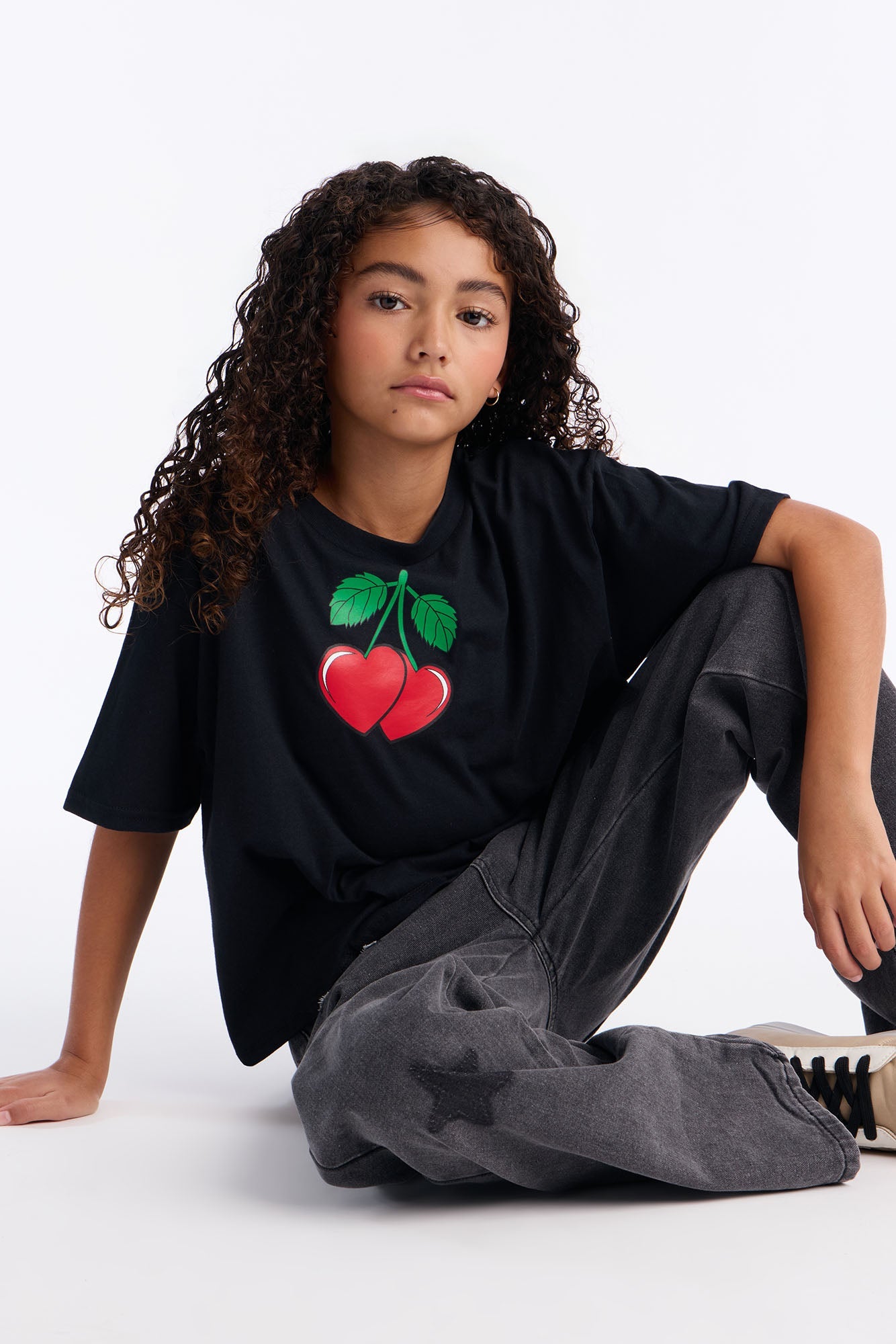 Mini Very Cherry Cropped Short Sleeve Tee - Black
