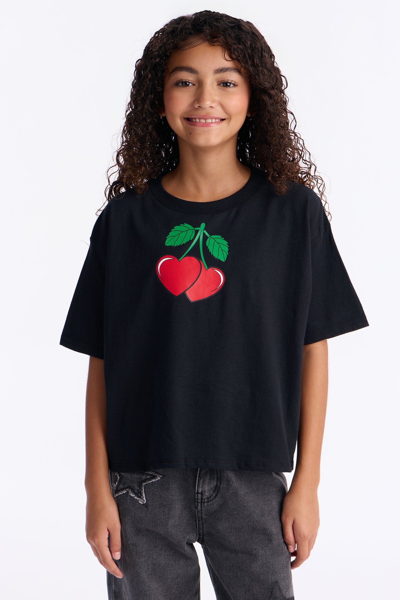 Mini Very Cherry Cropped Short Sleeve Tee - Black