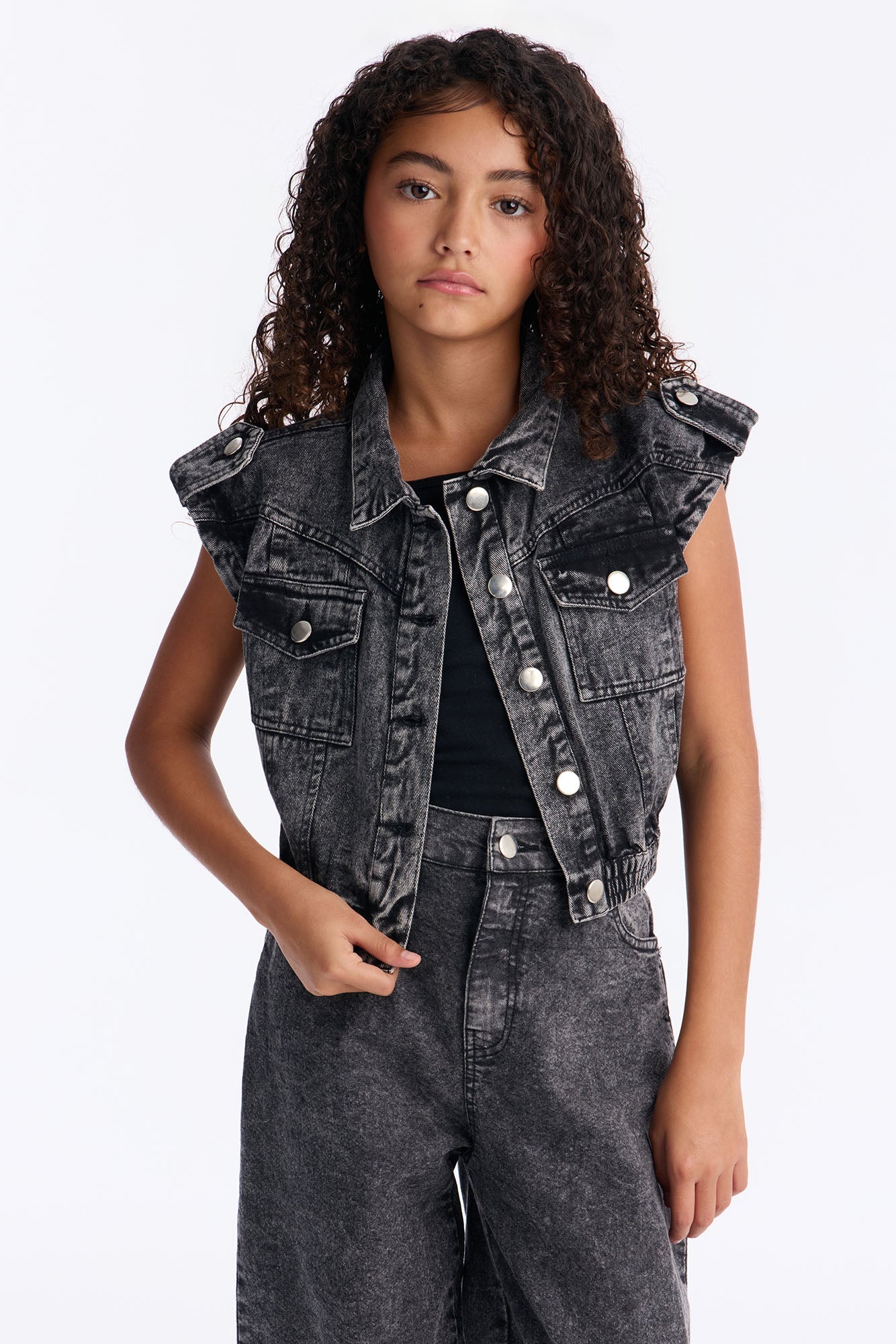 Mini No Doubt About It Wide Leg Jean Set - Black Wash