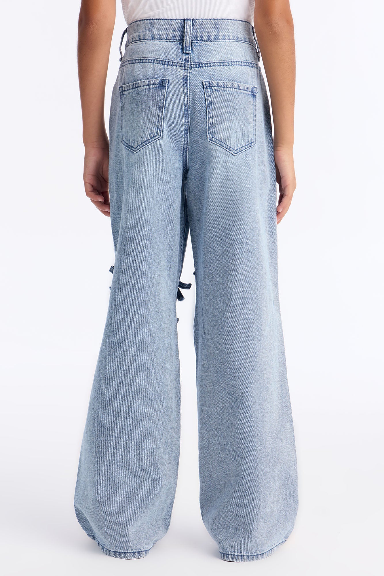 Mini Tug On Heartstrings Non-Stretch Wide Leg Jeans - Light Wash