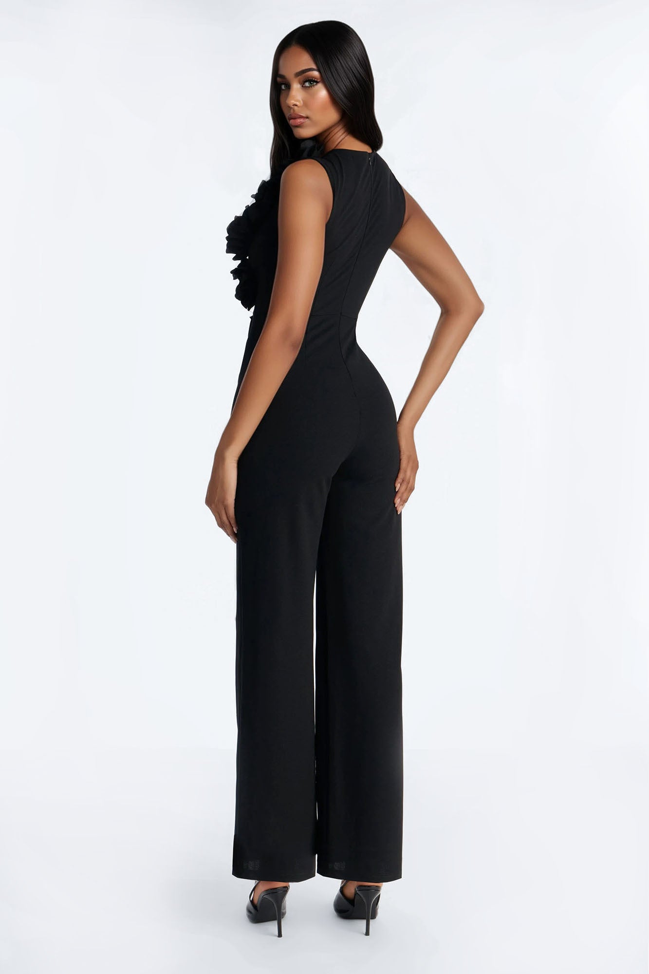Katya 3D Flower Wide Leg Jumpsuit - Black