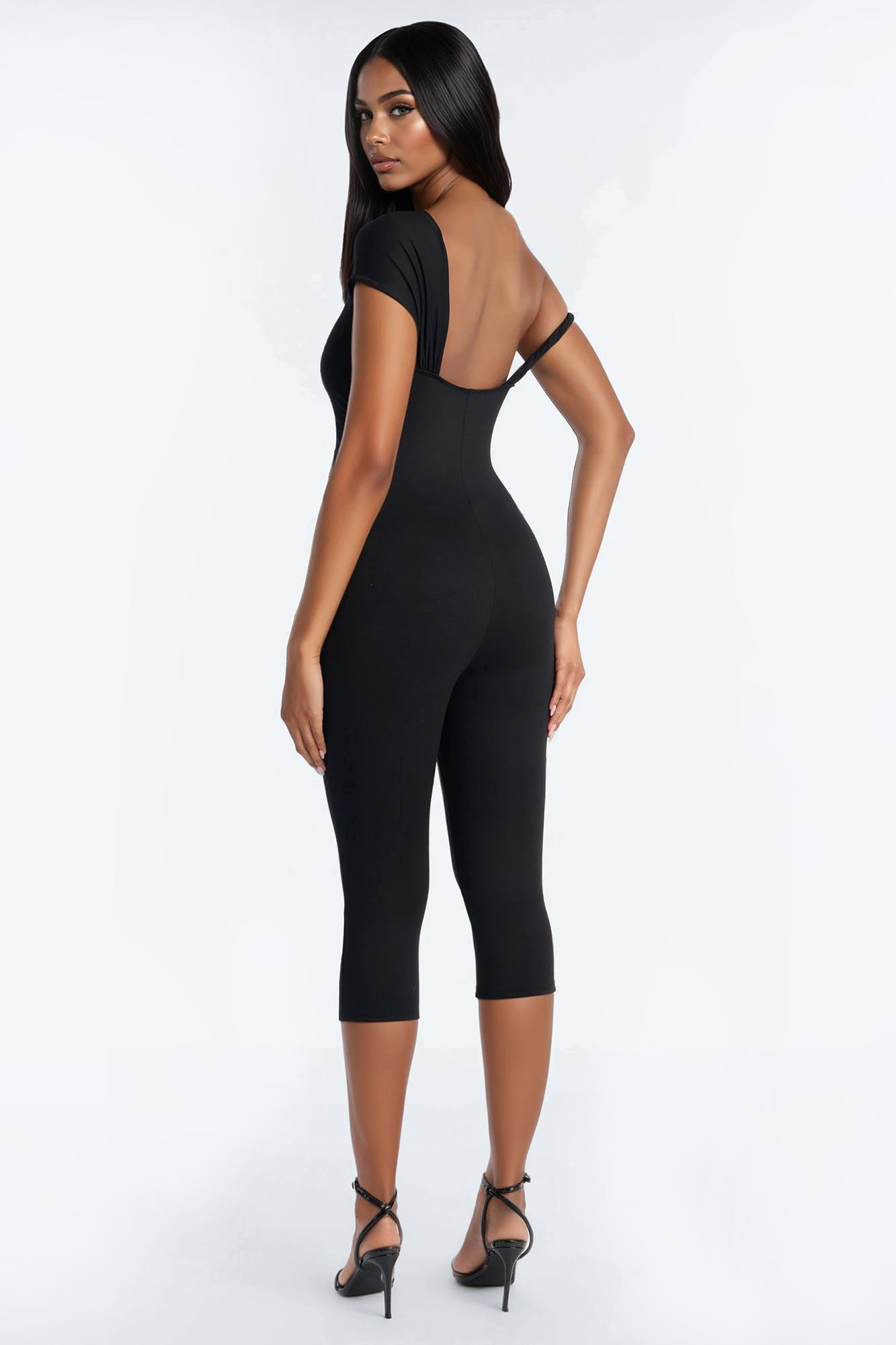 Camila Twisted Off Shoulder Capri Jumpsuit - Black