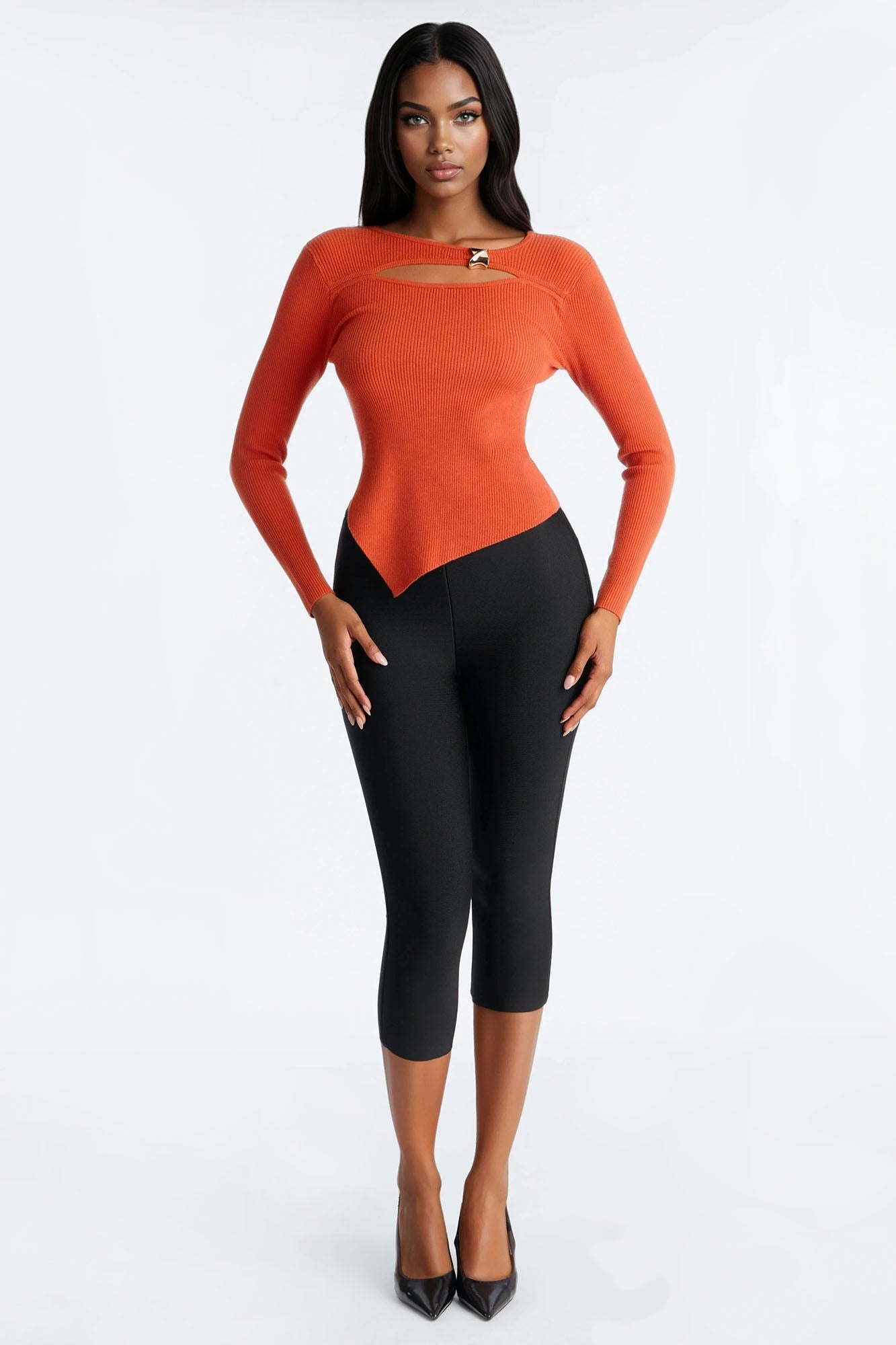 Pumpkin Spice Hardware Sweater Top - Rust
