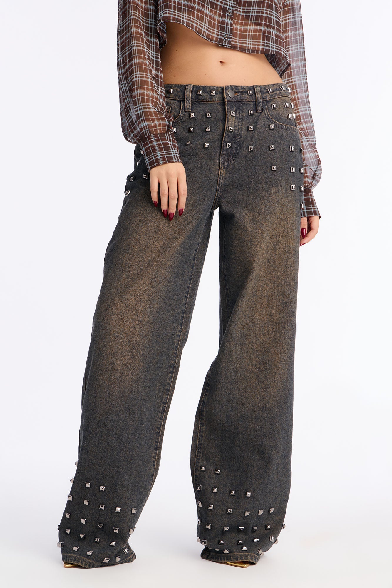 The Front Runner Studded Tinted Jeans - Brown