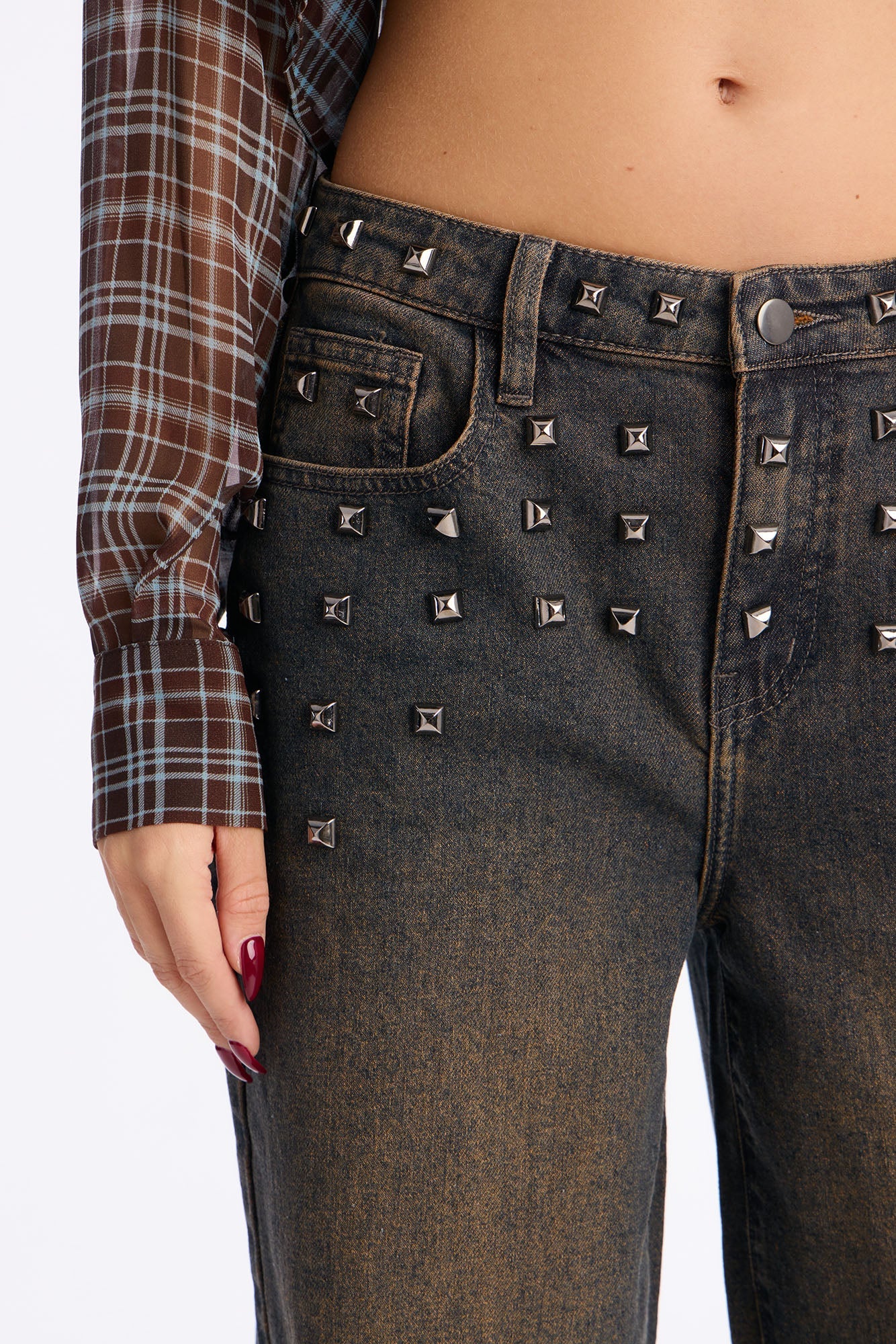 The Front Runner Studded Tinted Jeans - Brown