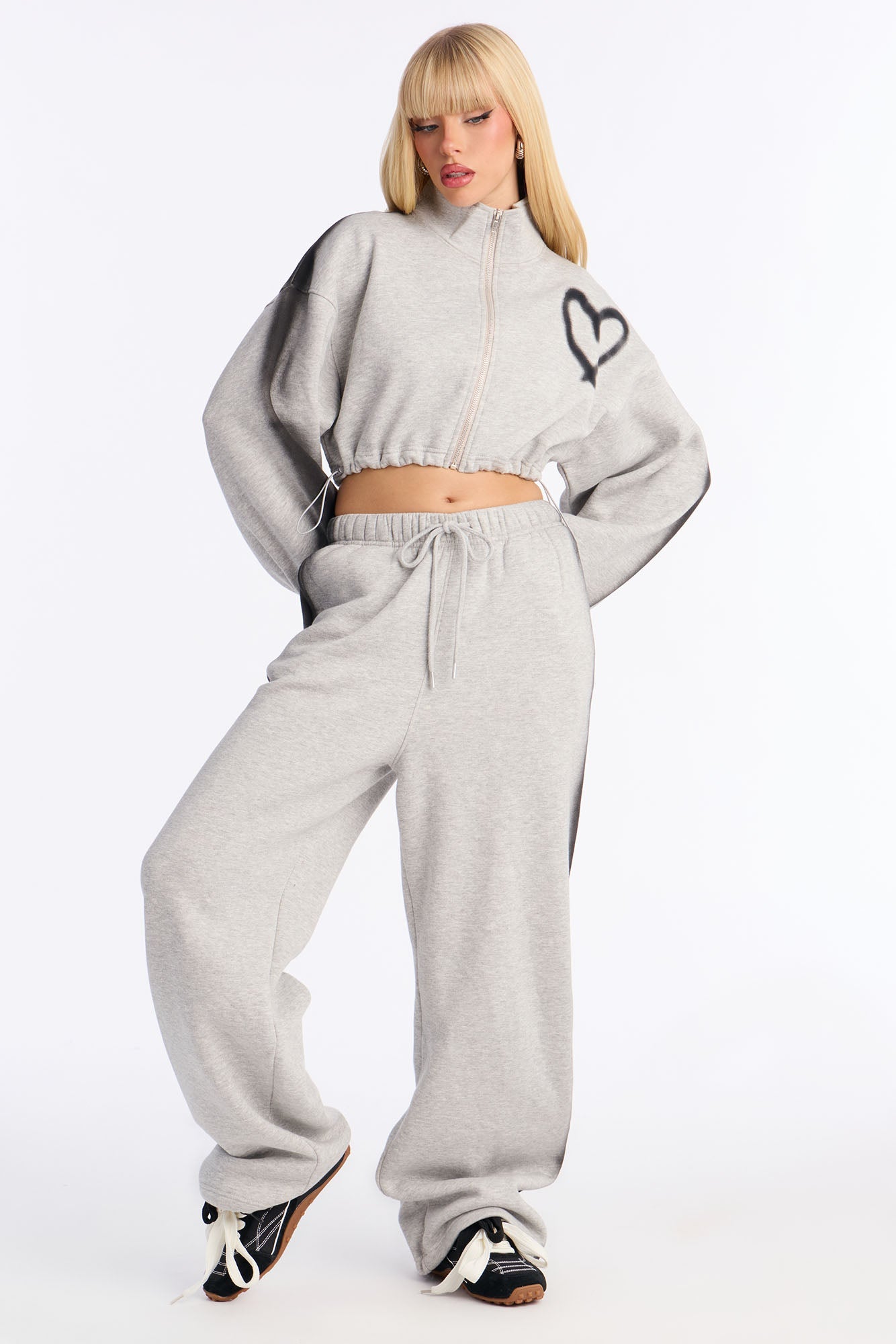Love Lockdown Fleece Zip Up Lounge Top - Heather Grey
