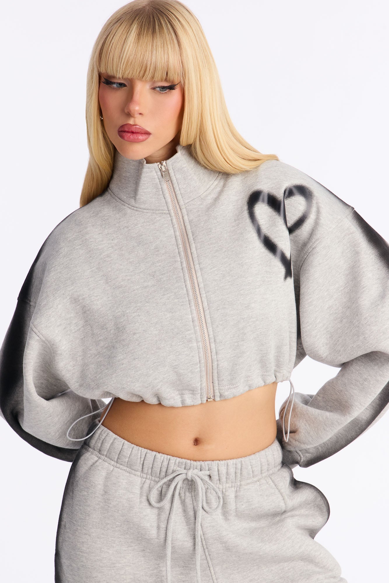 Love Lockdown Fleece Zip Up Lounge Top - Heather Grey