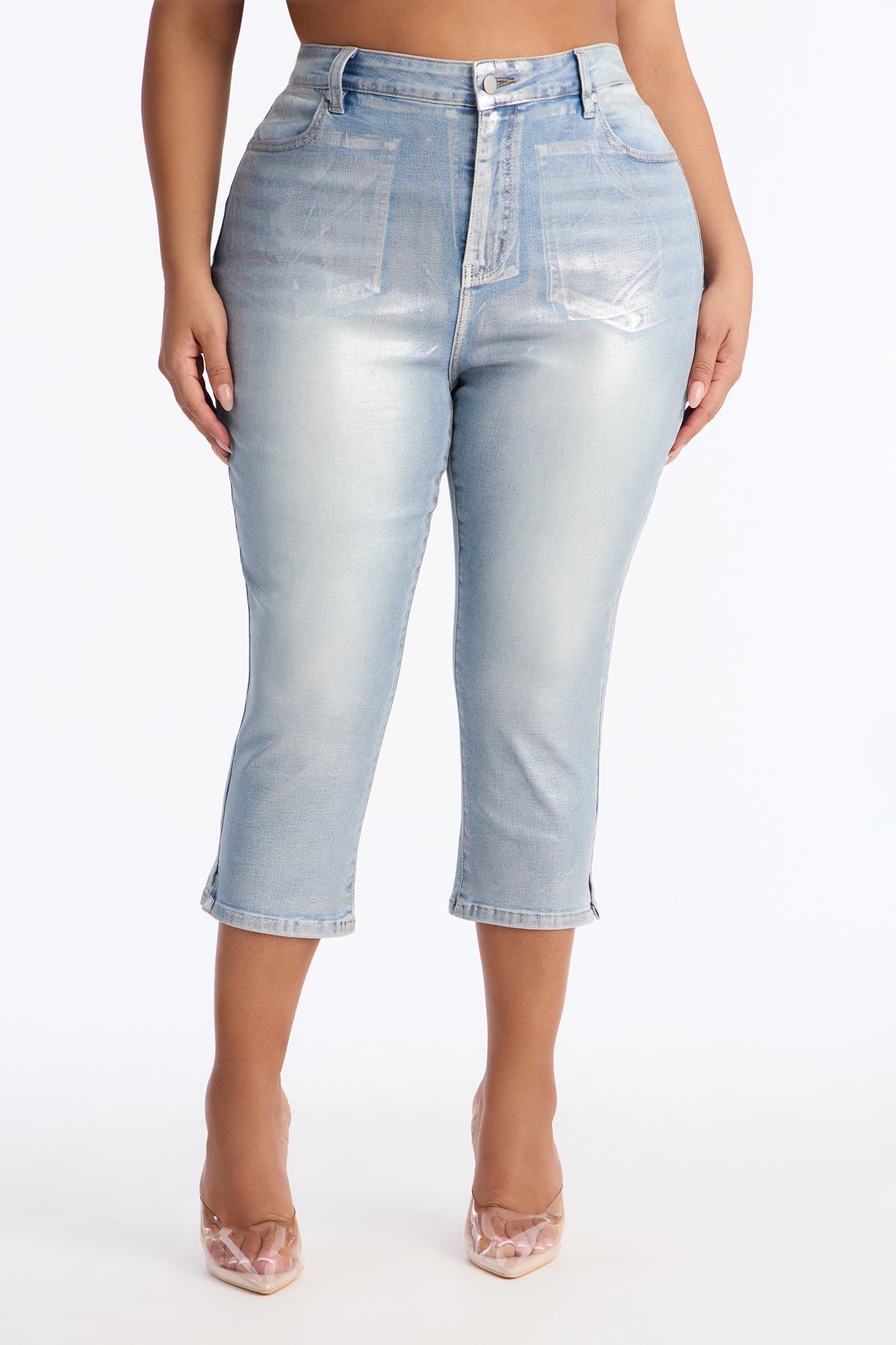 Luna Silver Foil Skinny Capri Jeans - Light Wash