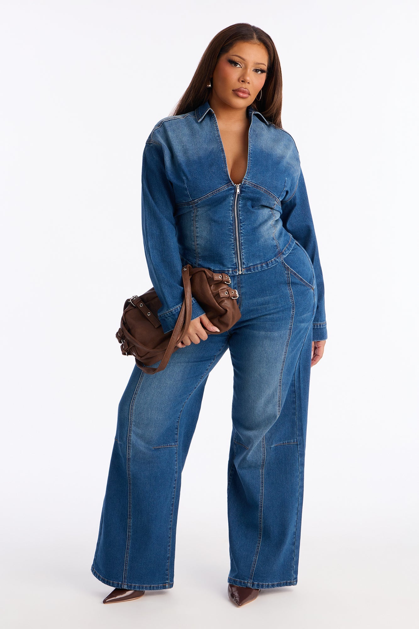 Kamaria Denim Pant Set - Medium Wash