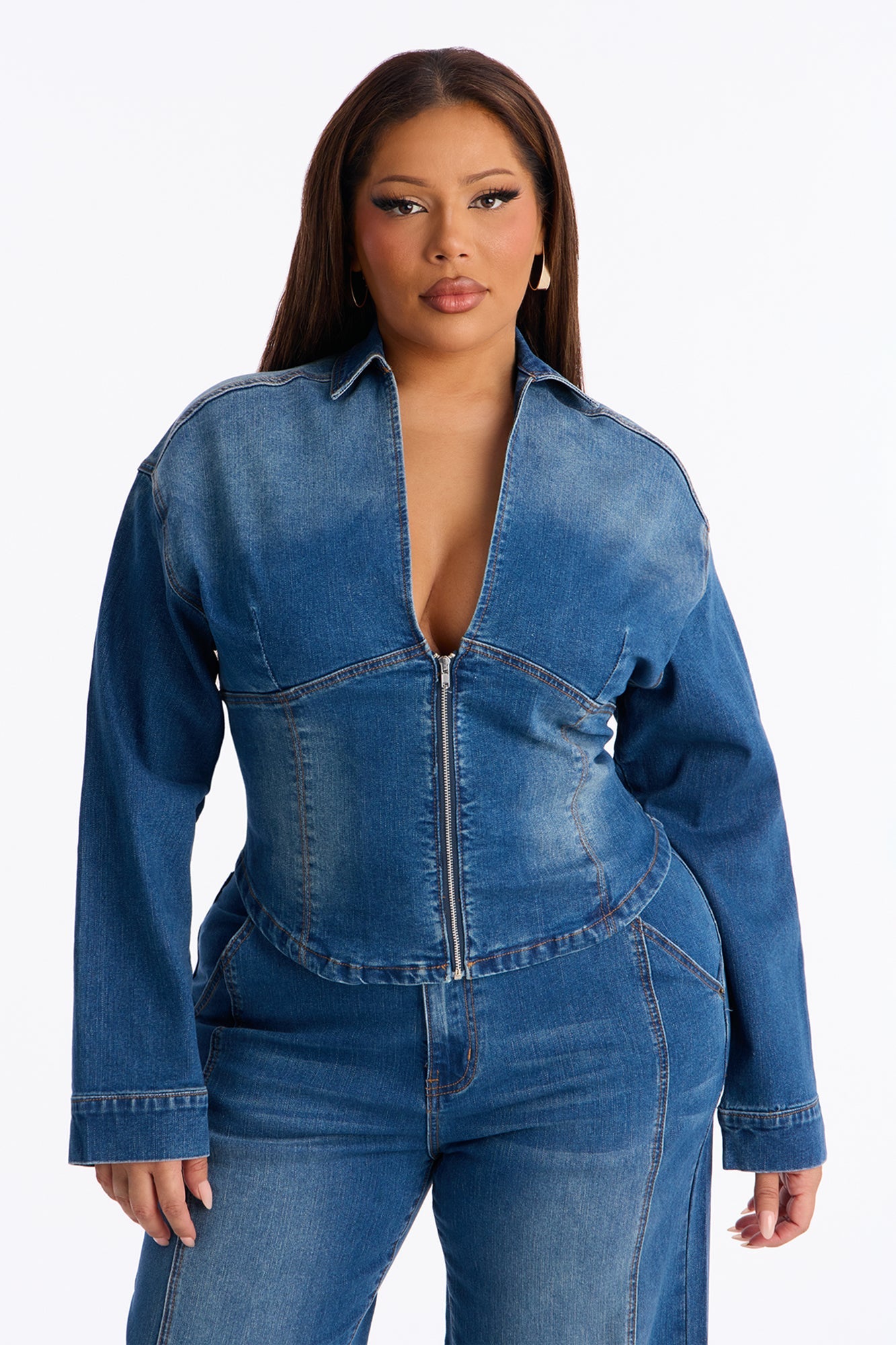 Kamaria Denim Pant Set - Medium Wash