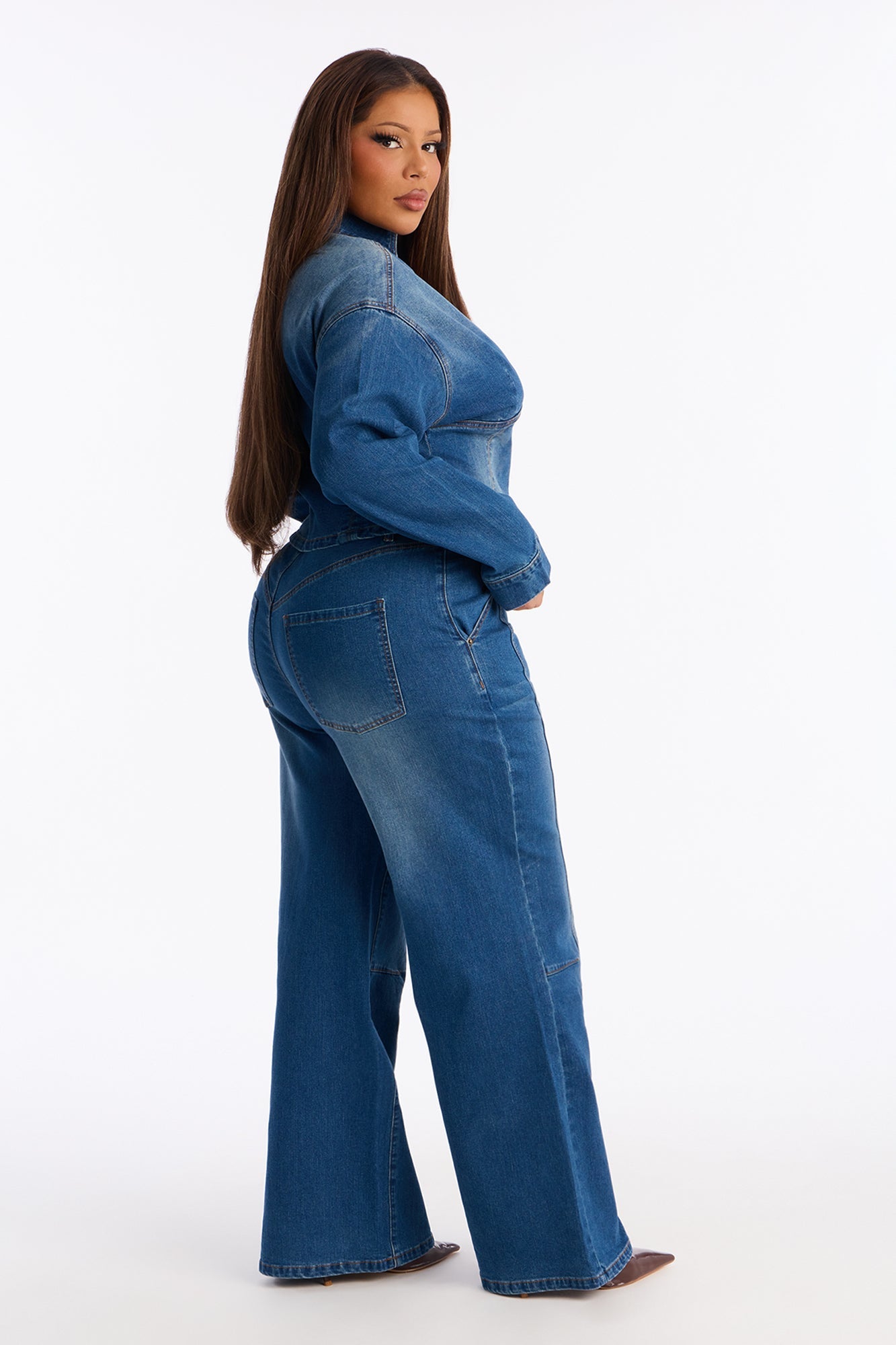 Kamaria Denim Pant Set - Medium Wash