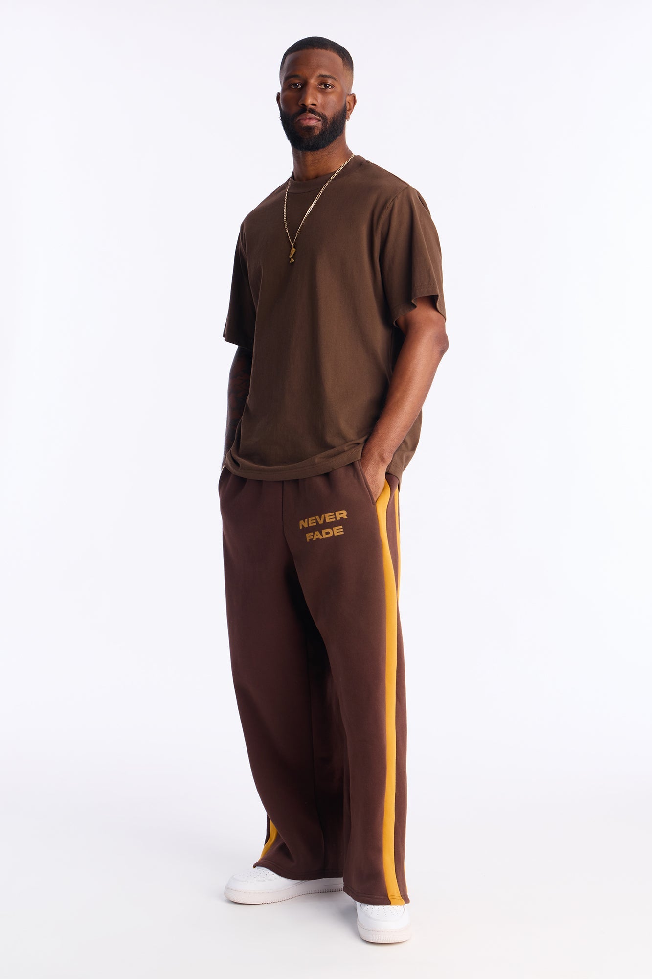 Never Fade Color Block Wide Leg Sweatpants - Brown