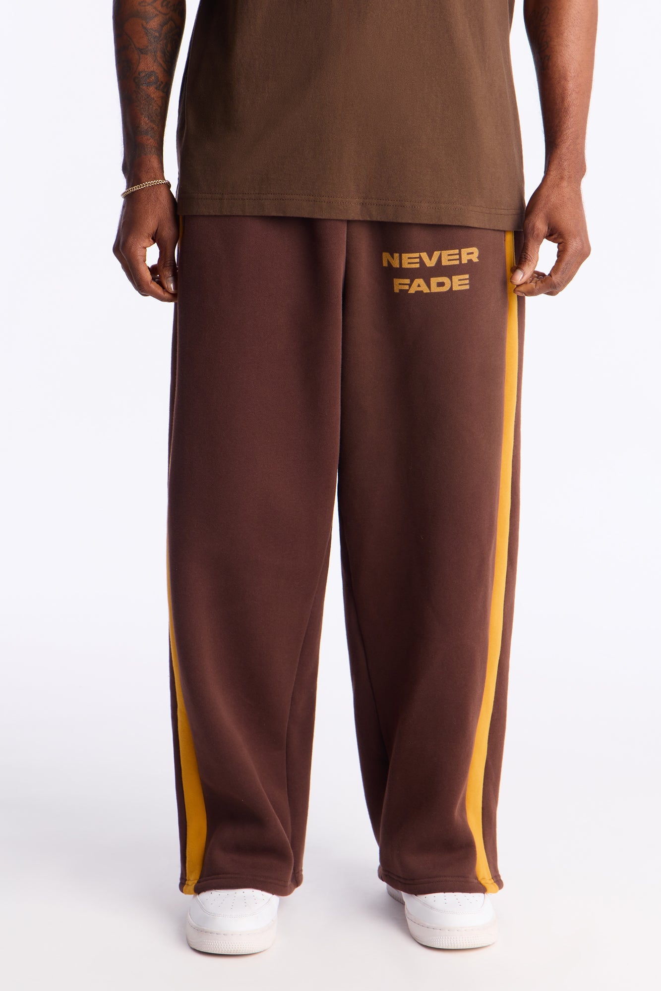 Never Fade Color Block Wide Leg Sweatpants - Brown