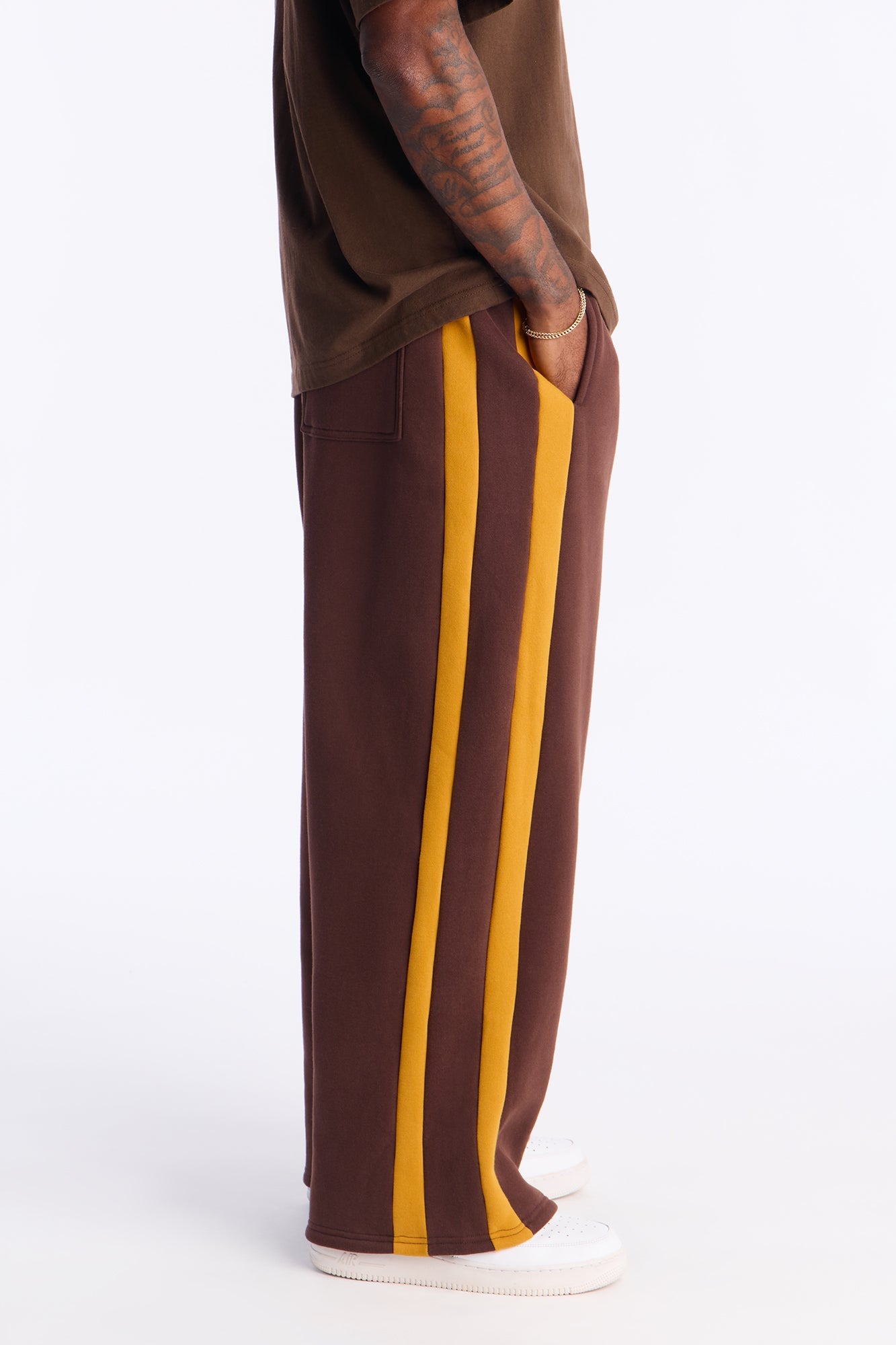 Never Fade Color Block Wide Leg Sweatpants - Brown