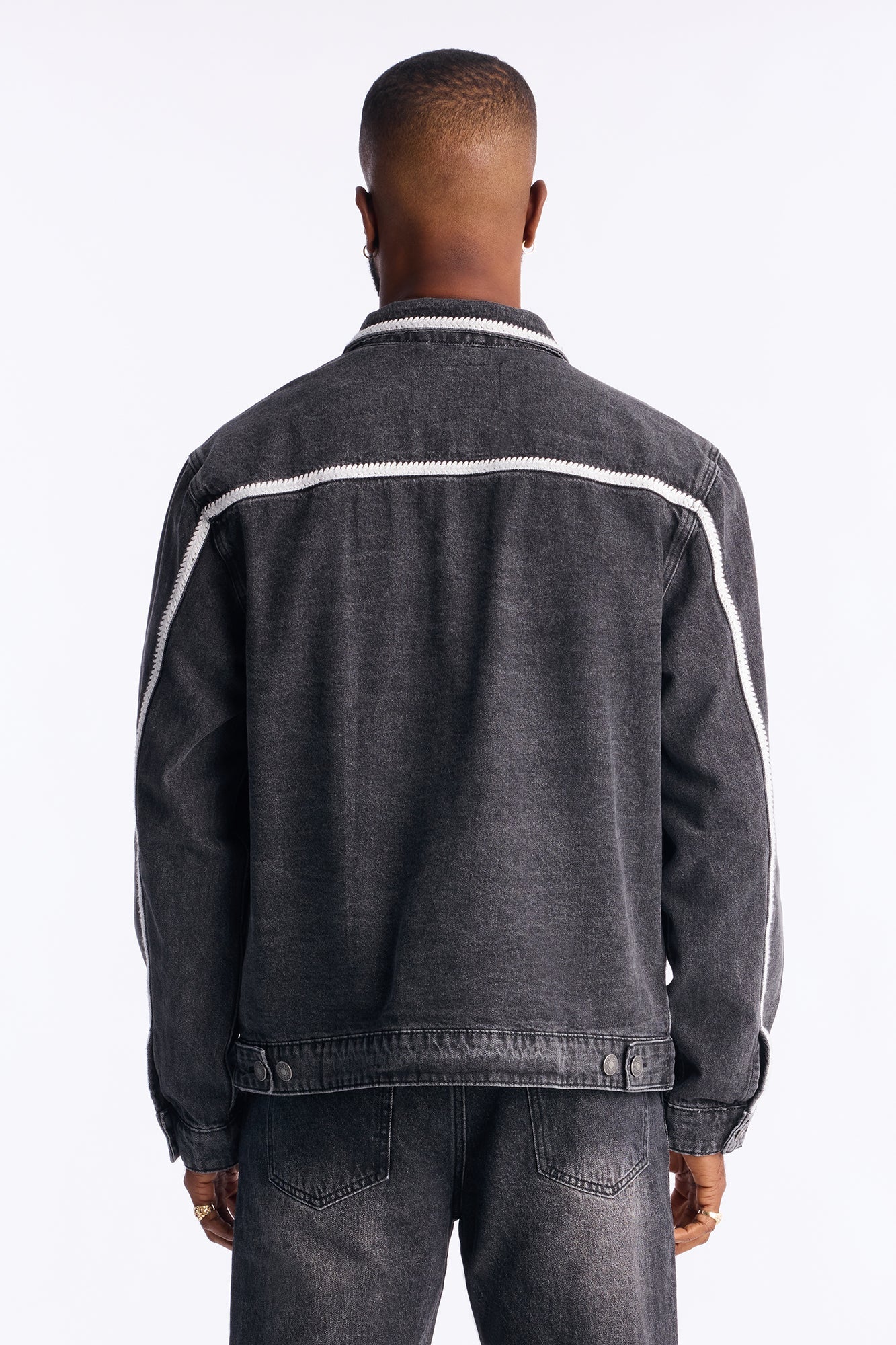 Crochet Denim Trucker Jacket - Black Wash