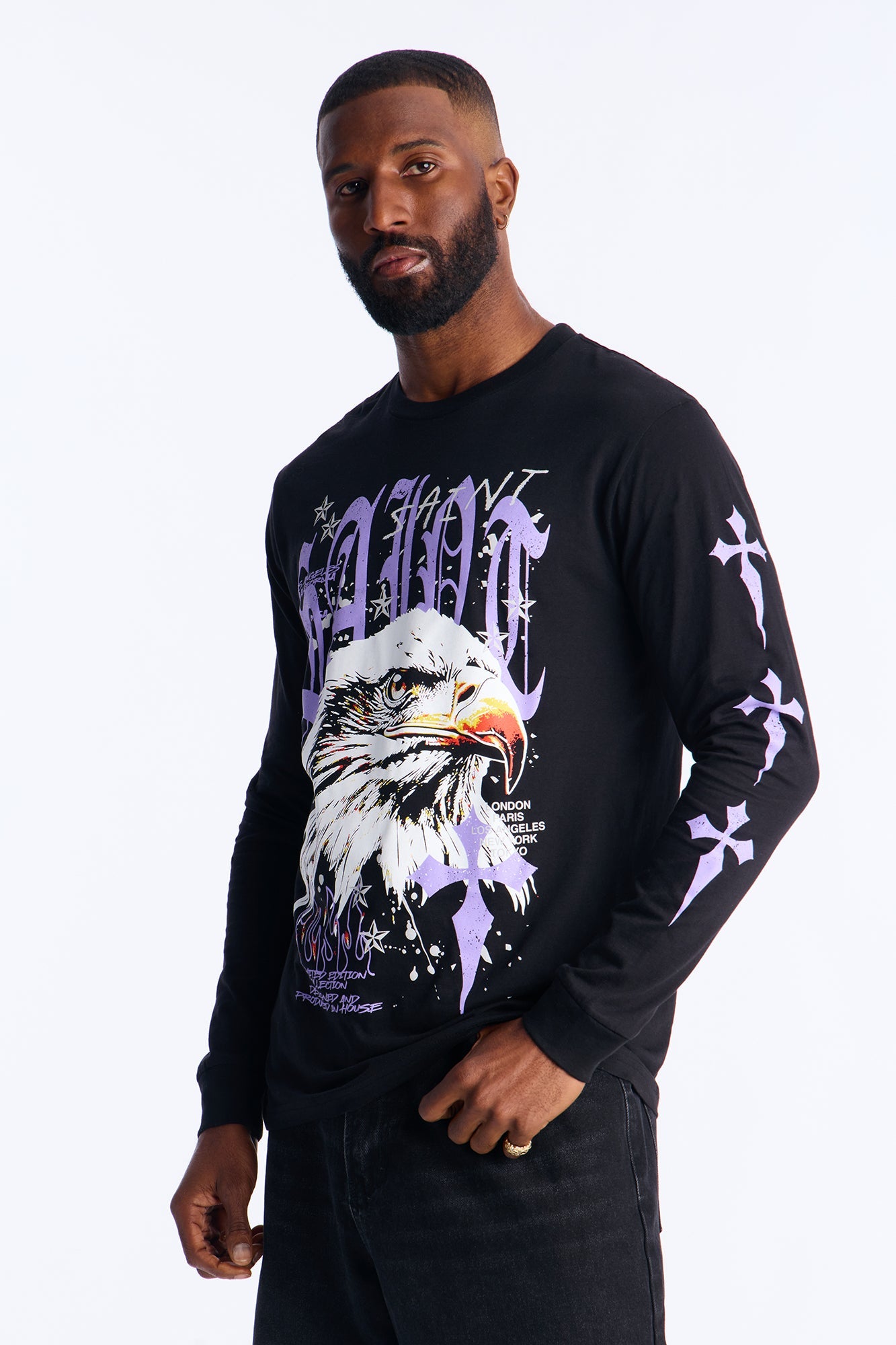 Saint Crosses Long Sleeve Tee - Black