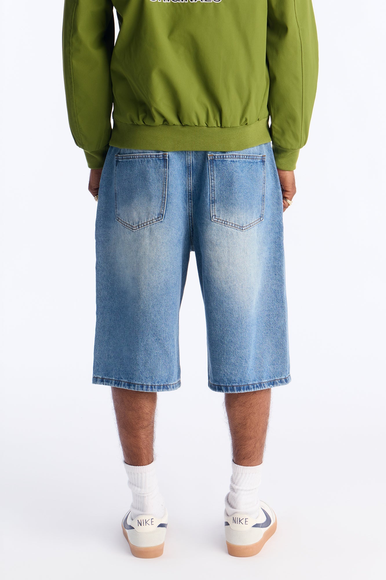Baggy Transit Pleated Denim Short - Medium Blue Wash