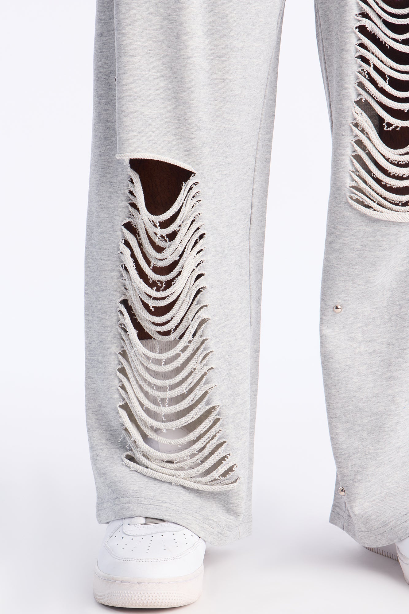 Distressed Wide Leg Sweatpants - Grey