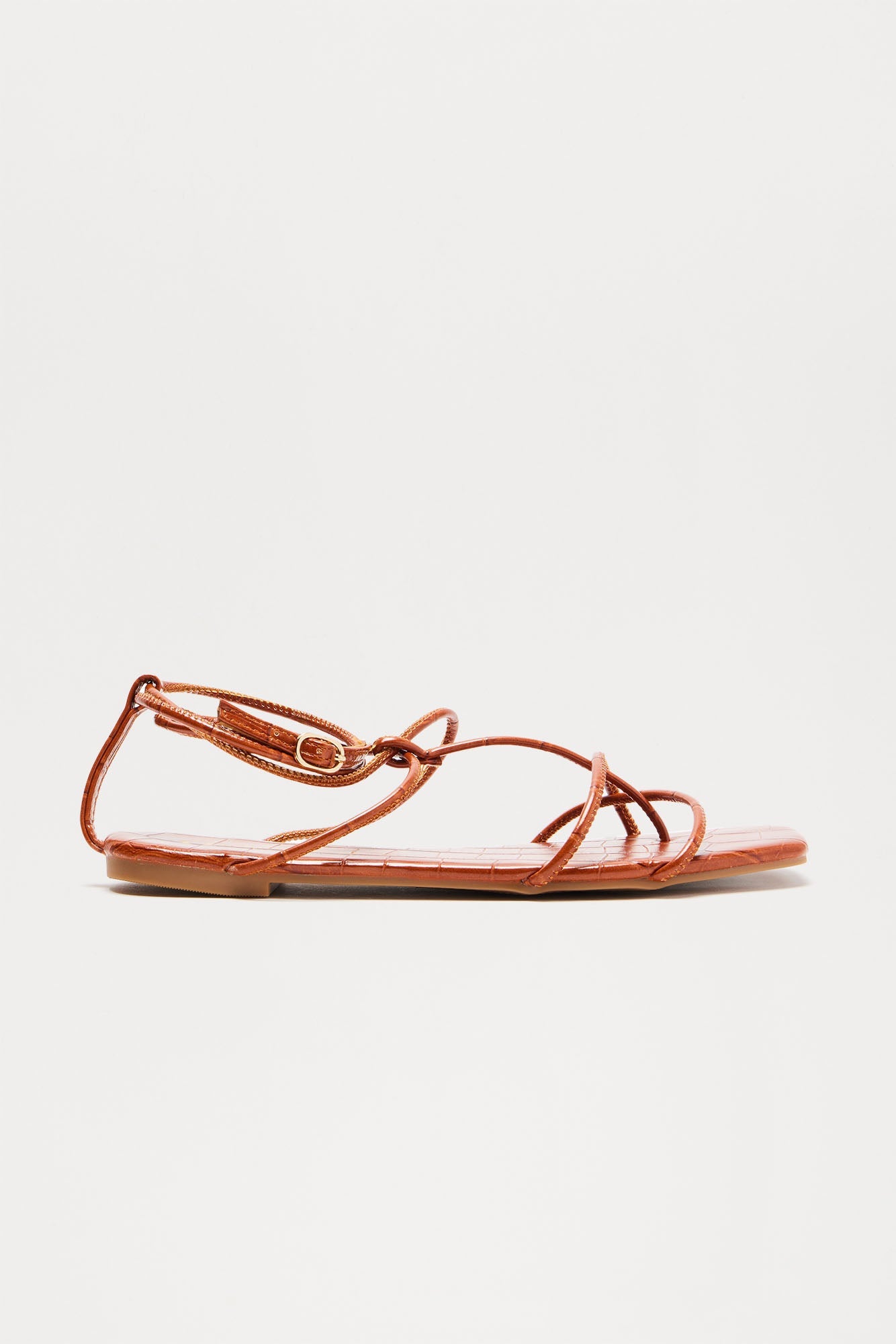 Frankie Croc Square Toe Sandals - Camel
