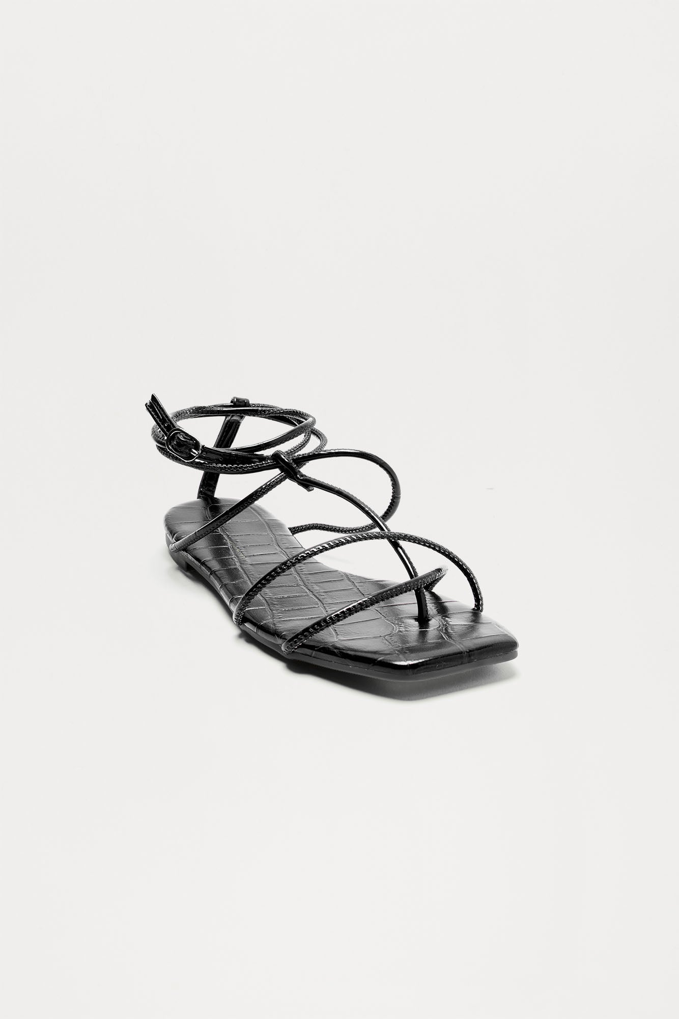 Frankie Croc Sqaure Toe Sandals FN - Black