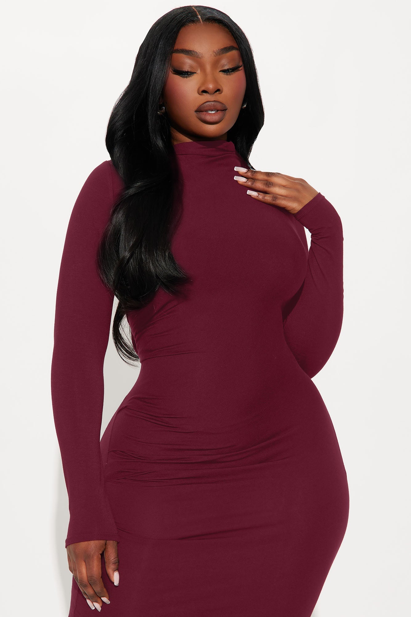 Lana Long Sleeve Midi Dress - Wine
