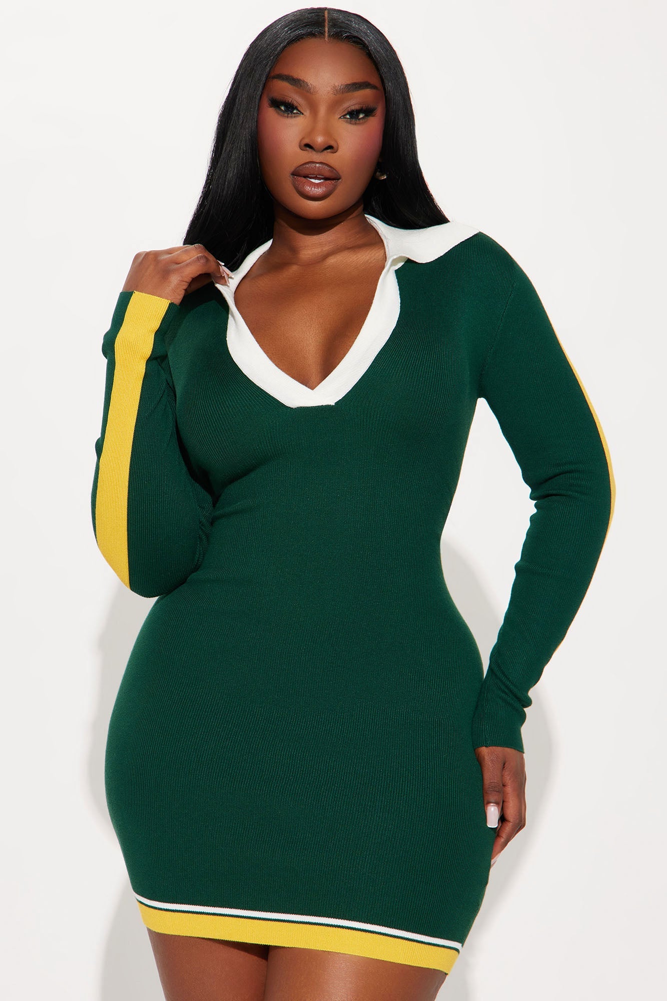 Diva Prep School Sweater Mini Dress - Green/combo