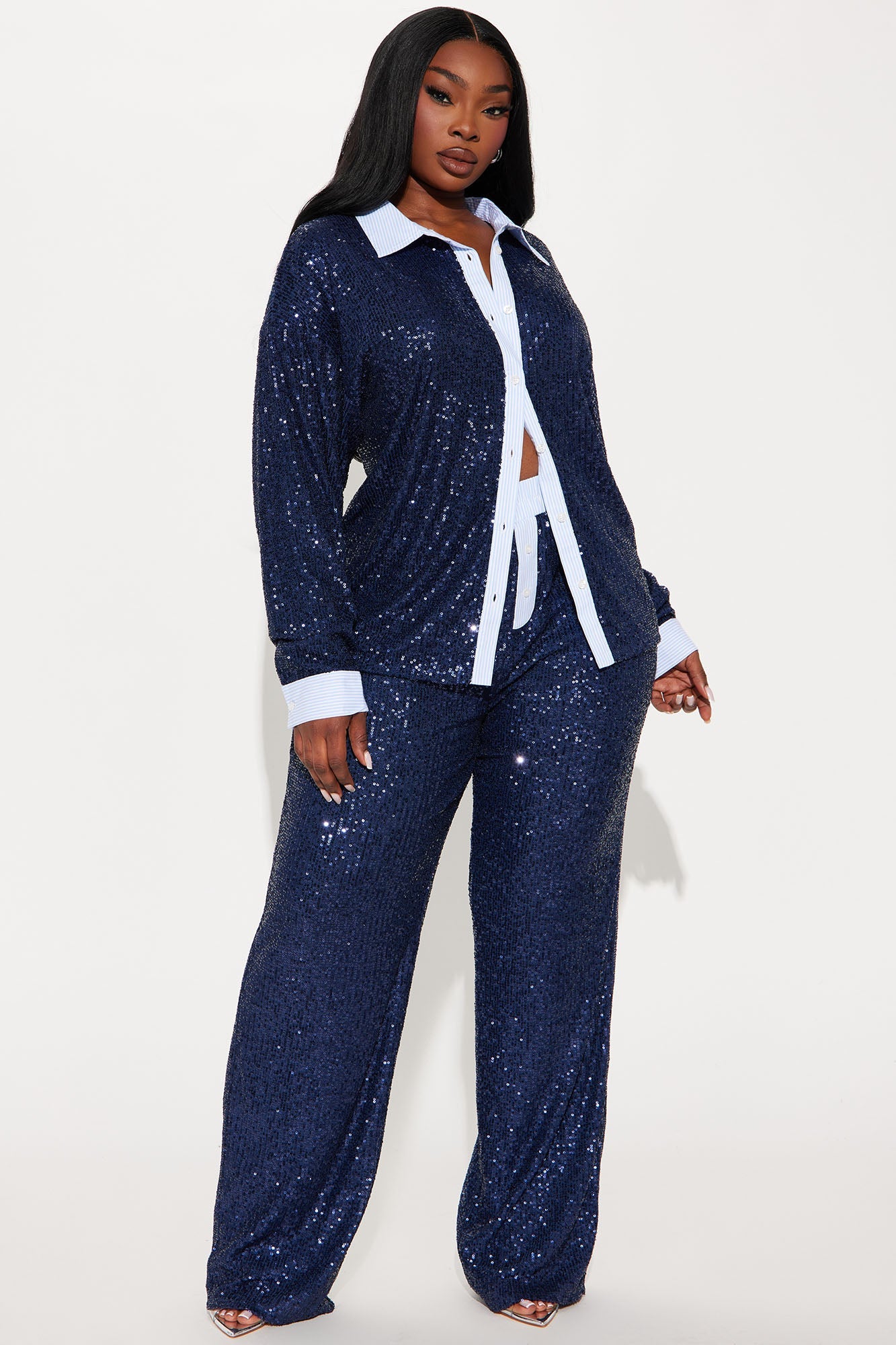 Shine Moment Sequin Pant Set - Navy/combo