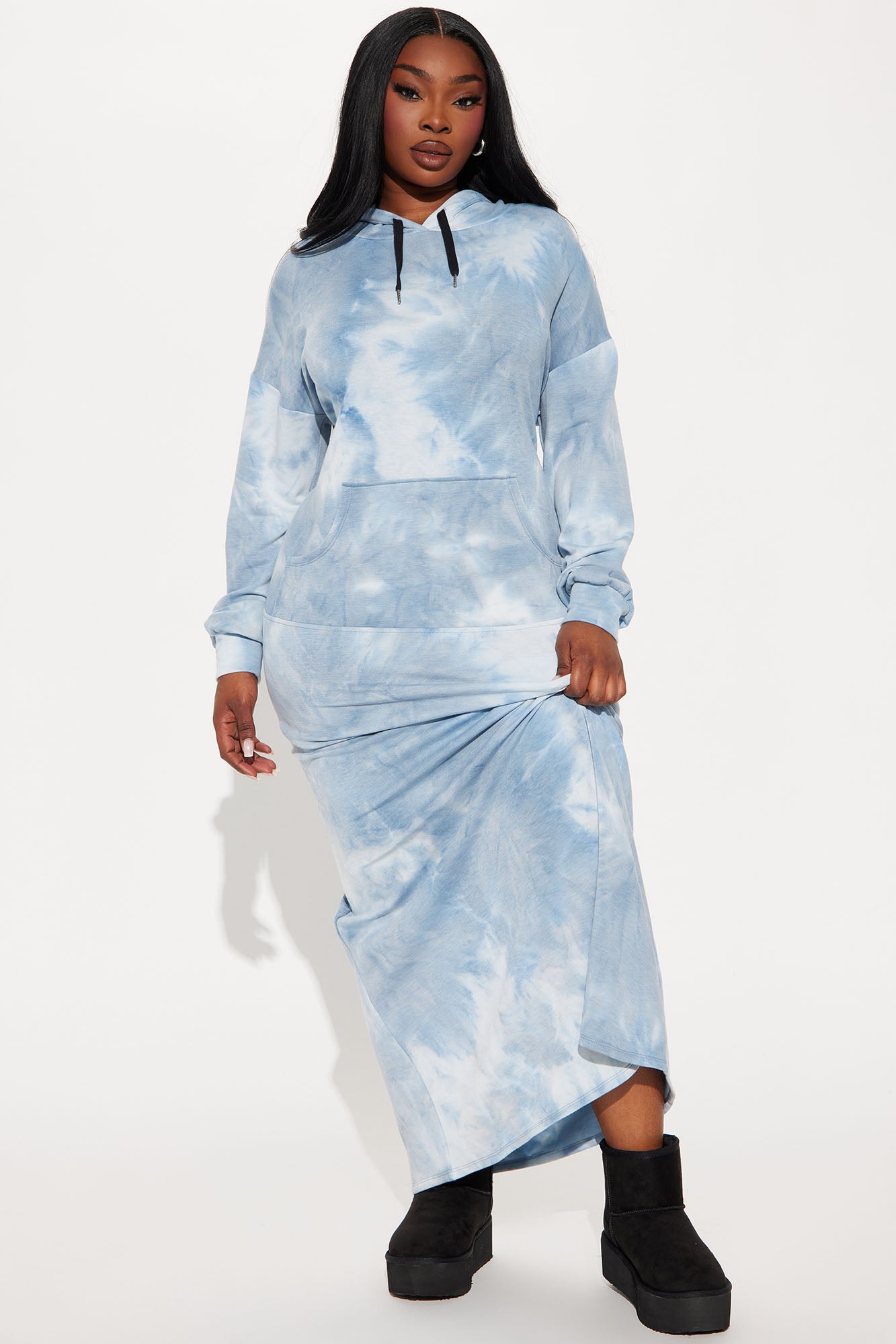 Tie Dye Sweatshirt Maxi Dress - Blue/combo